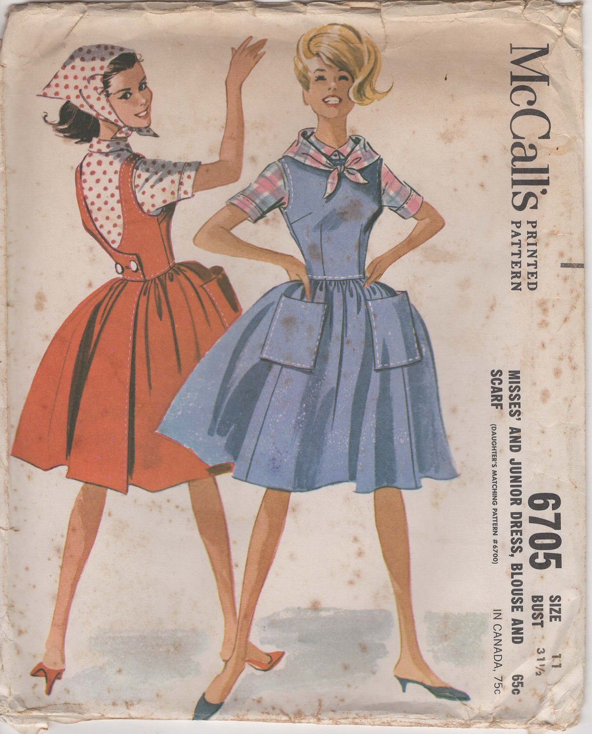 1960's McCall's Junior's Wrap Back Dress and Blouse Pattern - Bust 31.5" - No. 6705