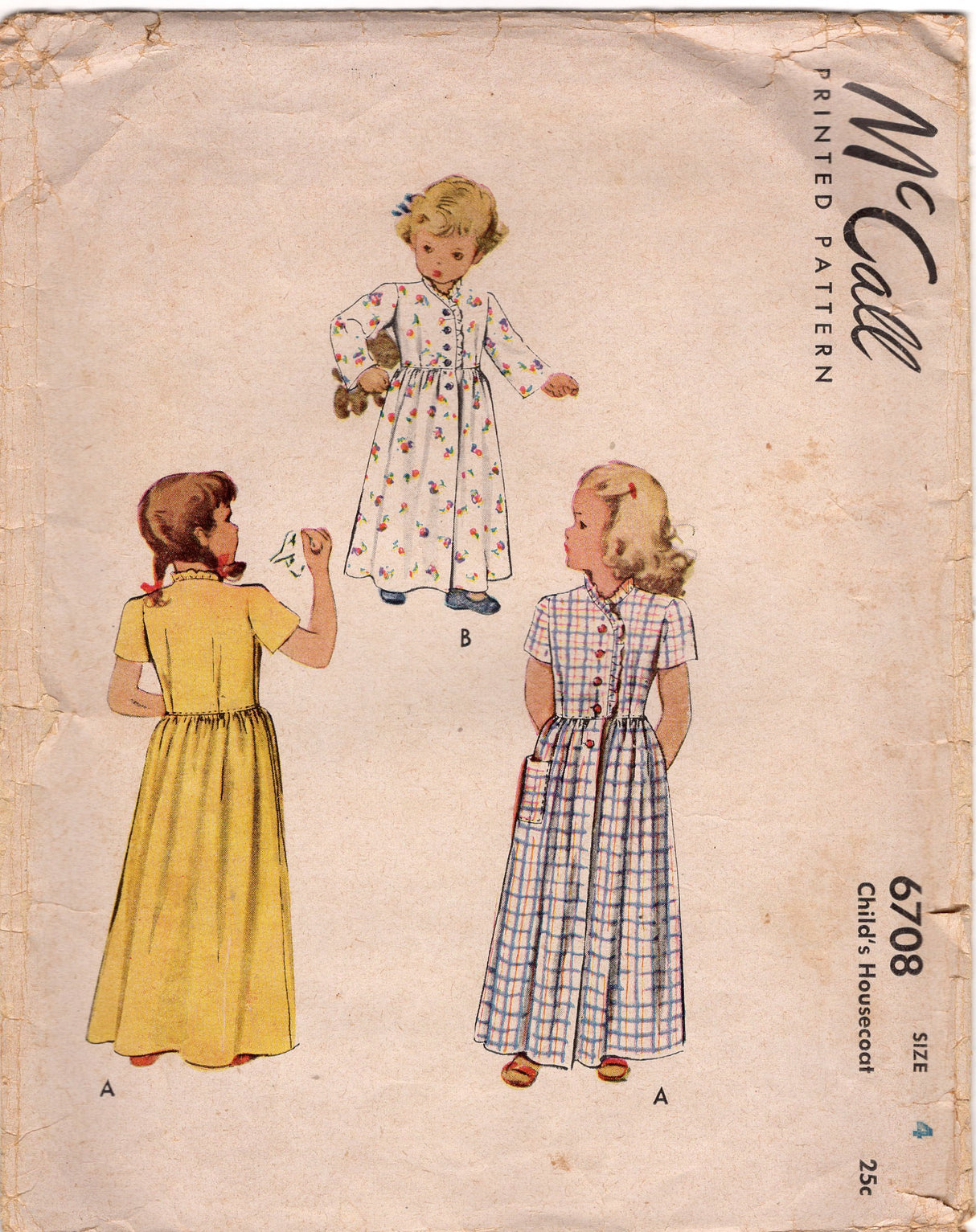 1940's McCall Child's Housecoat Pattern - Sz 4 - Chest 23" - No. 6708