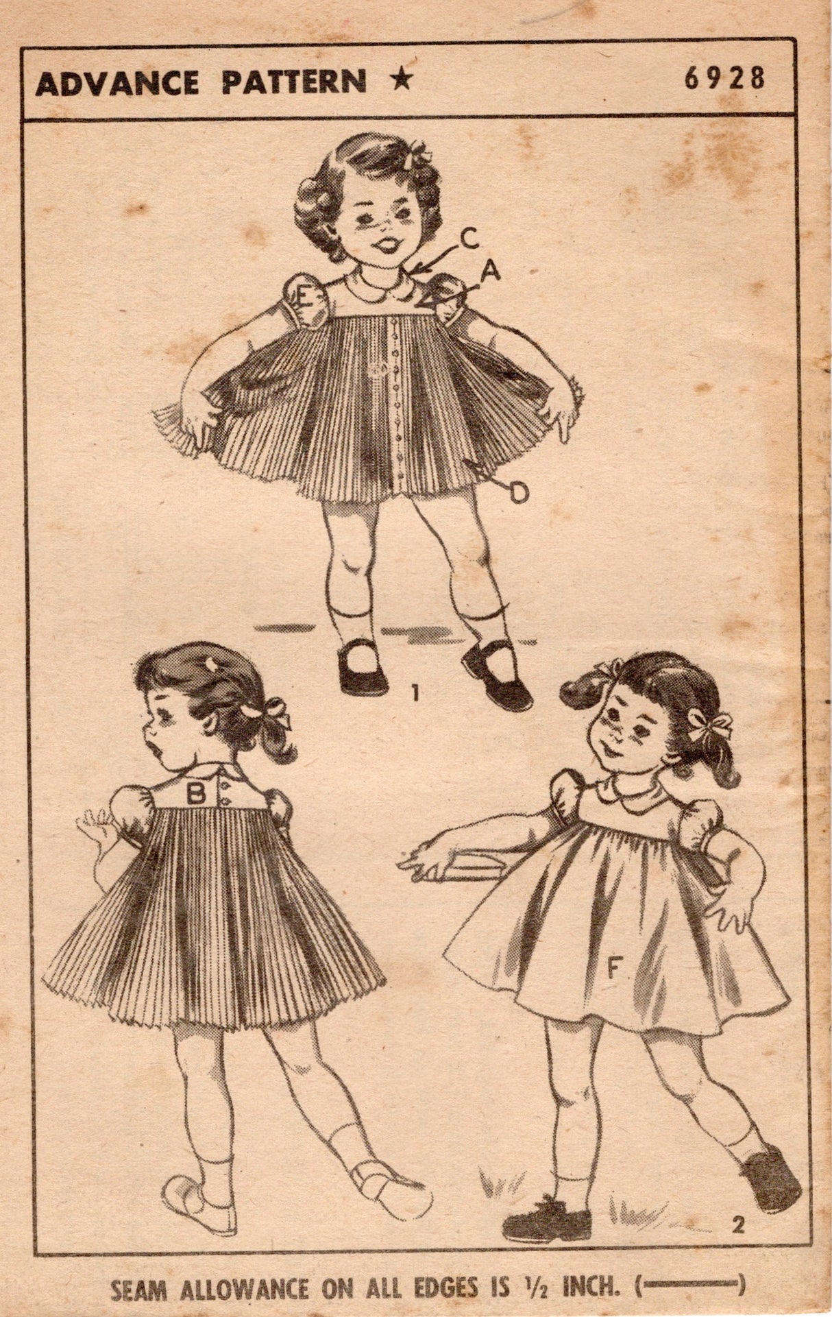 1950's Advance Child's Yoked Dress Pattern - Chest 22" - No. 6928