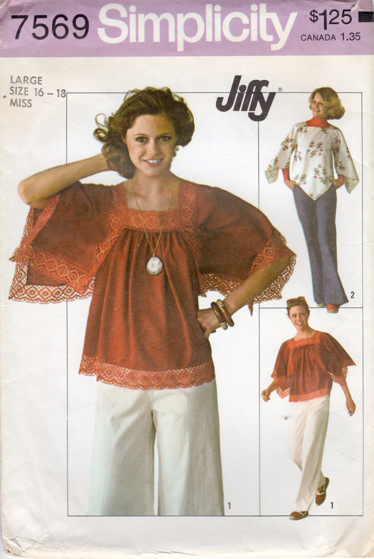 1970's Simplicity Pullover Blouse Pattern with Handkerchief Sleeves - Bust 38-40" - No. 7569