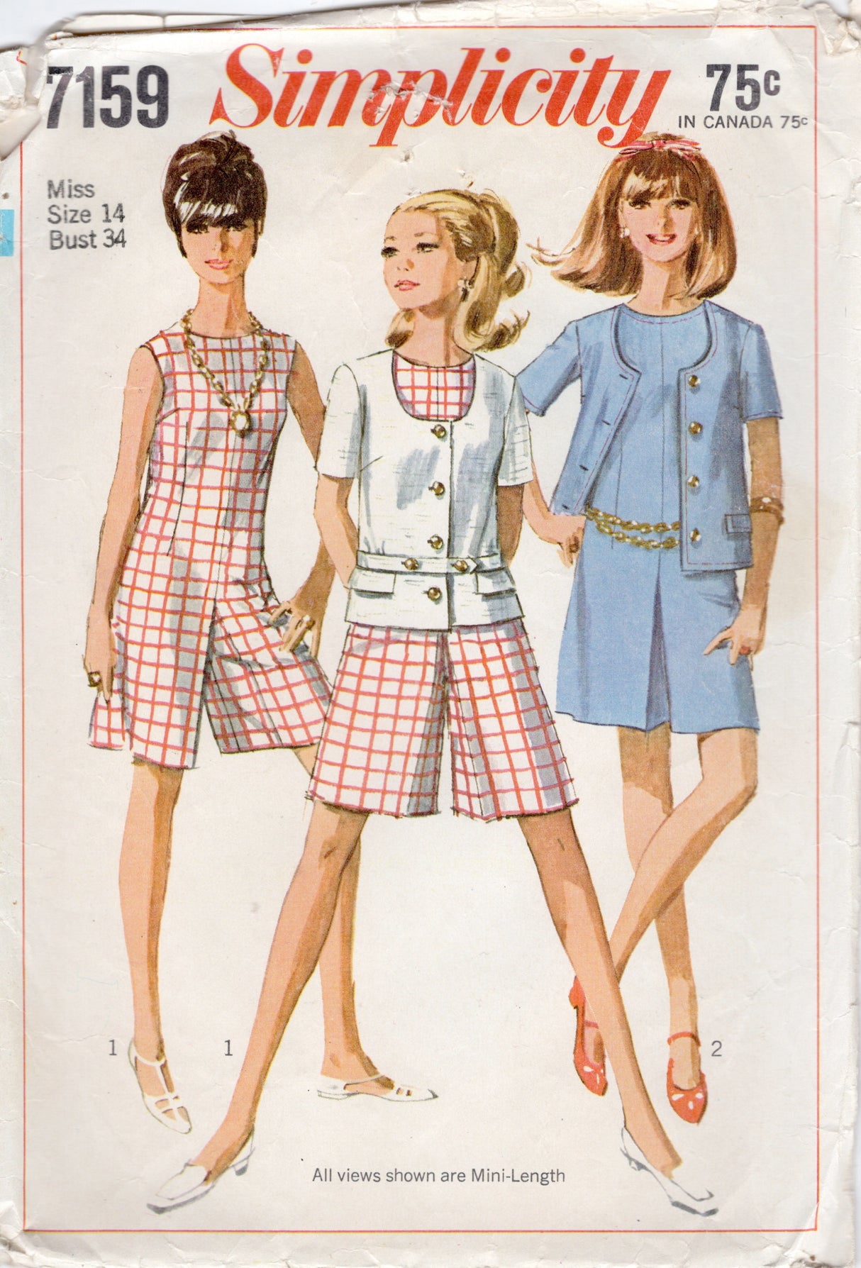 1960's Simplicity Culotte-Dress (Romper) and Scoop Neck Jacket Pattern - Bust 34" - No. 7159