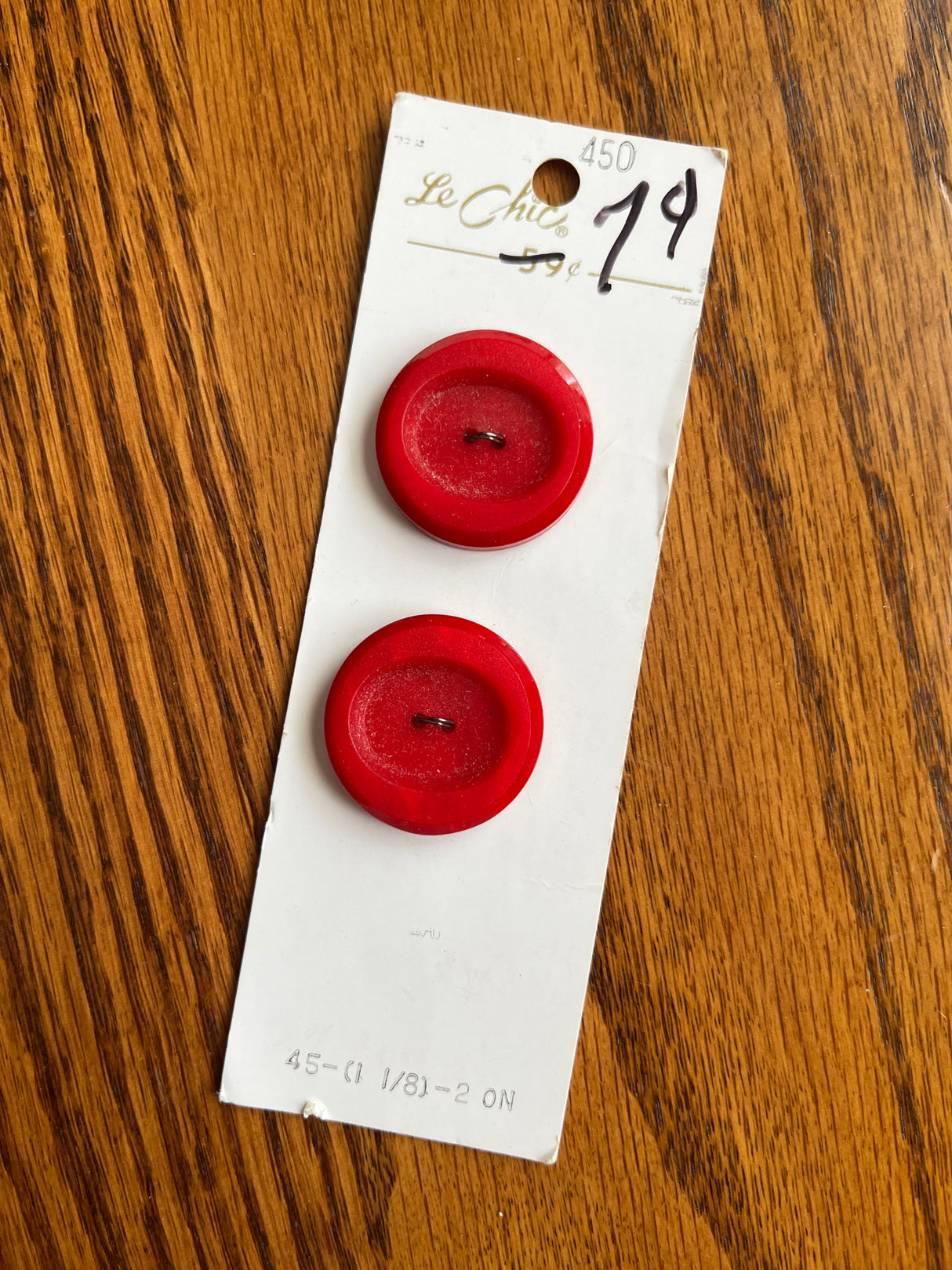 1980’s Le Chic Large Red Carved Plastic Buttons - Set of 2 - 1 1/8” - on card