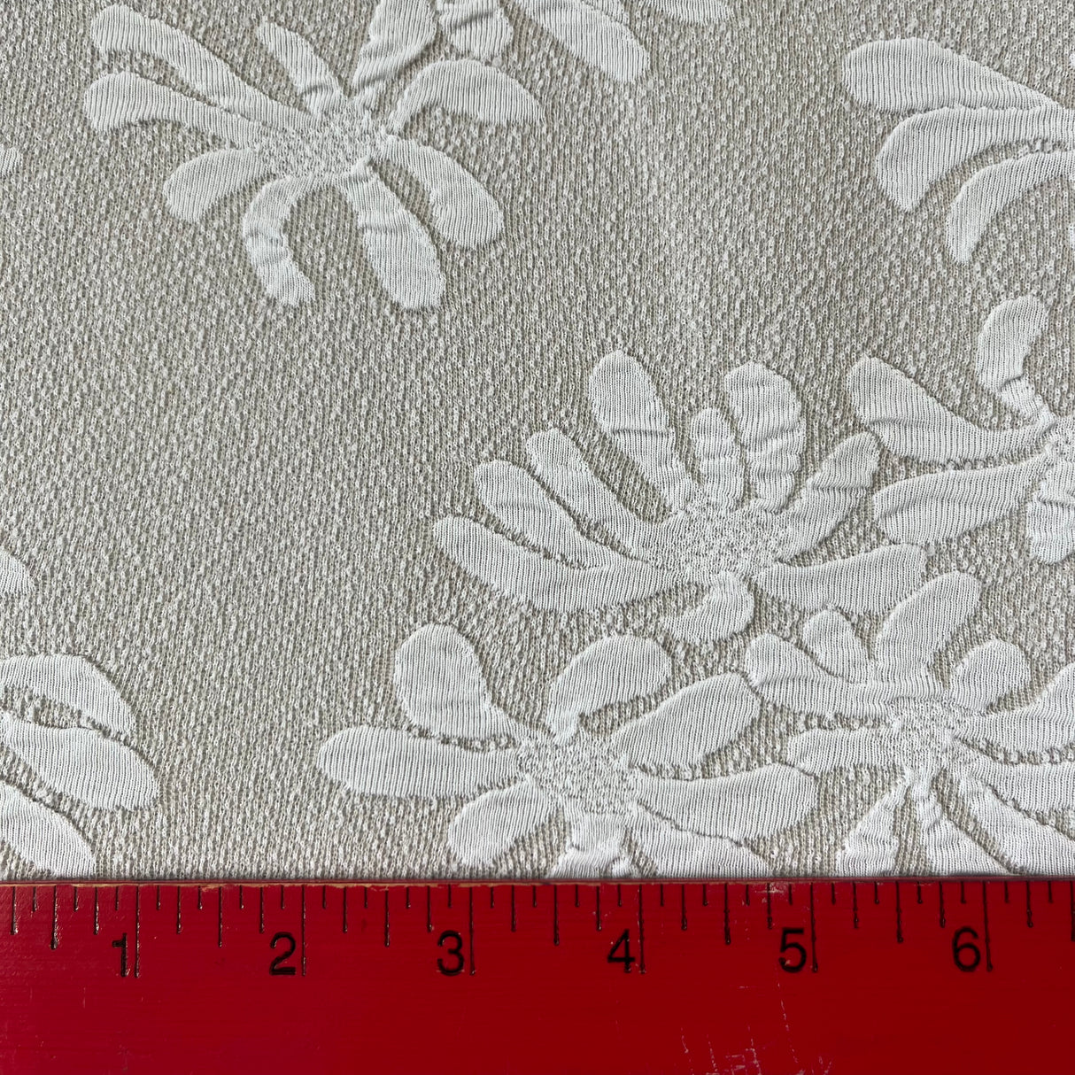1970’s Jacquard Grey with White Flowers - Polyester Double Knit Fabric - Piece (G8)