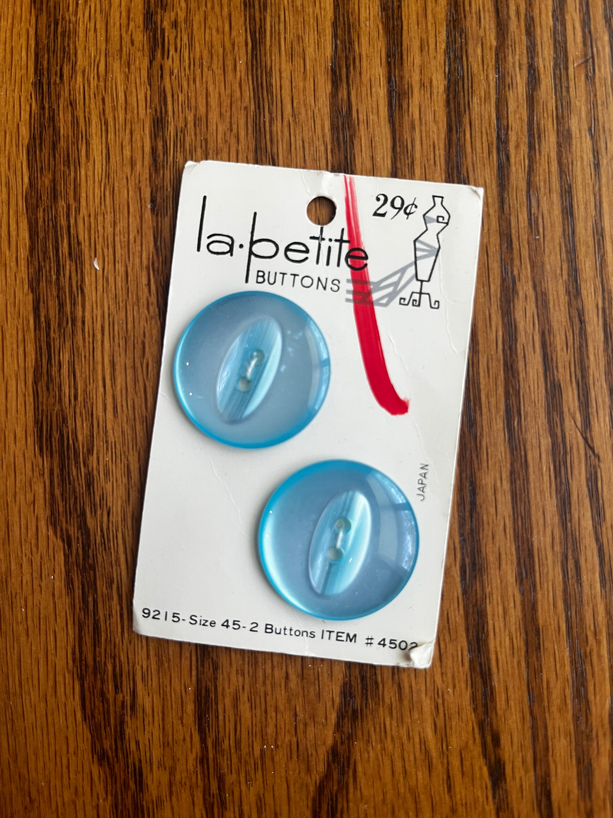1980’s La Mode Blue Pearlescent Plastic Carved Button - Set of 2 - 1” - on card