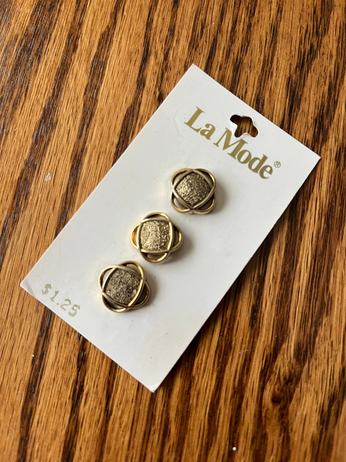 1980’s La Mode Gold tone Plastic Shank Buttons - Set of 3 - Size 24 - 5/8" - on card