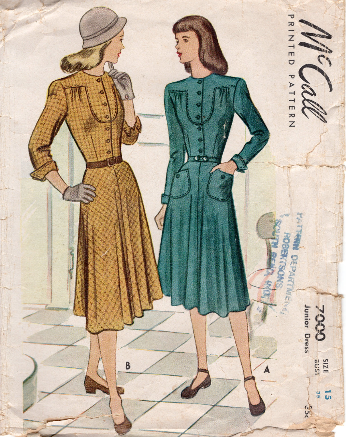 1940's McCall Shirtwaist Dress with Large Yoke - Bust 35" - No. 7000