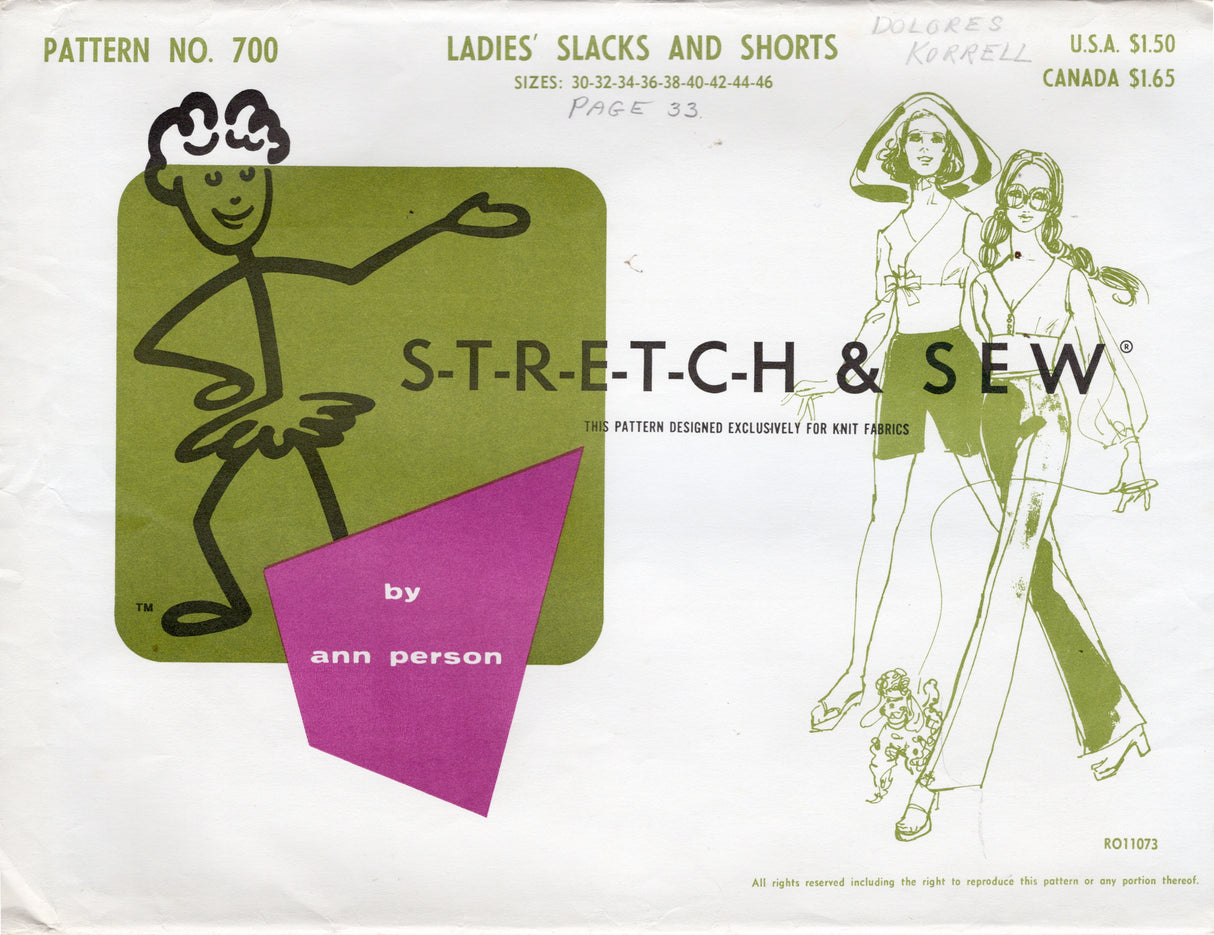 1960-70's Stretch & Sew Pants and Shorts pattern - Waist 21-37" - No. 700