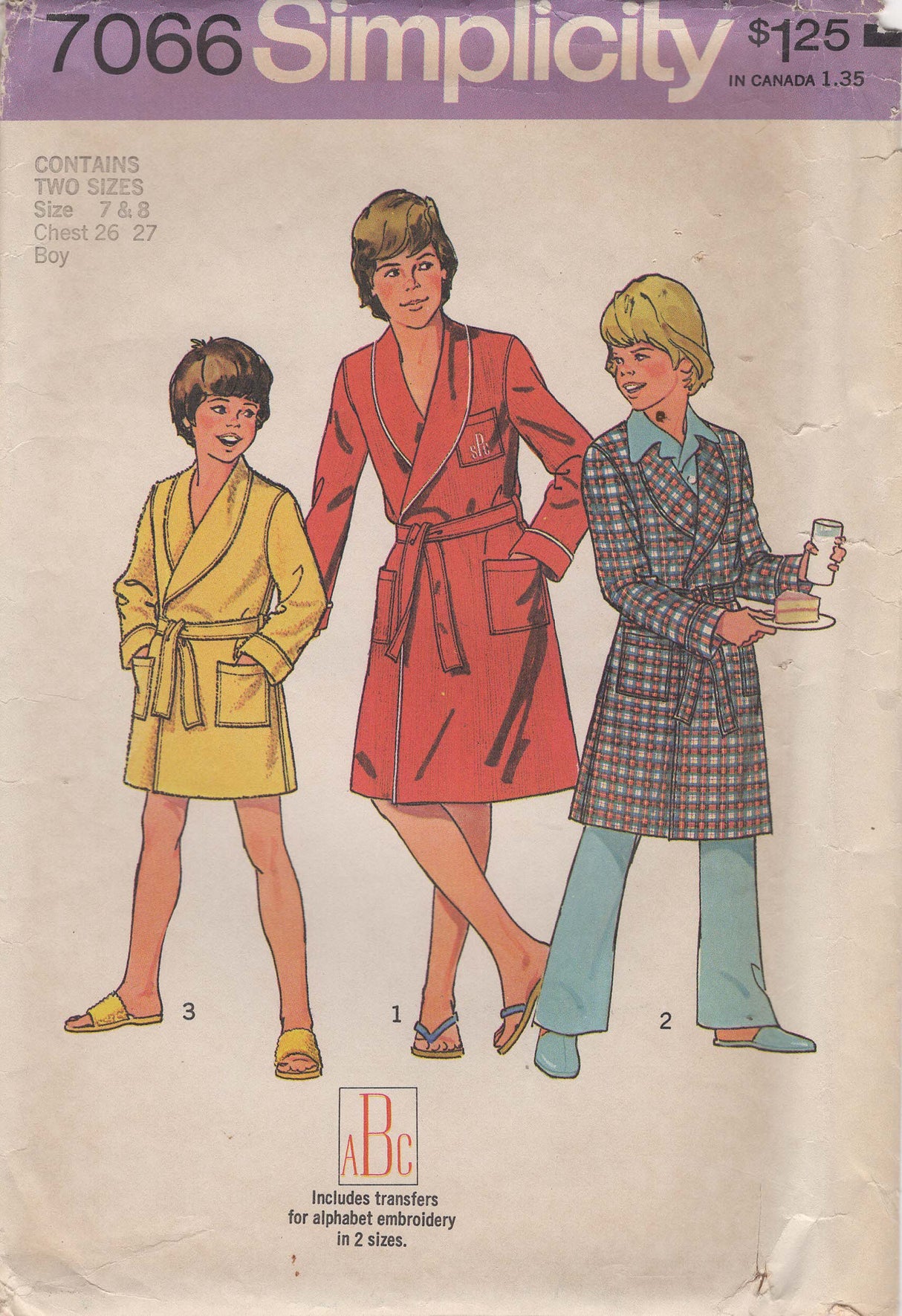 1970's Simplicity Child’s Robe Pattern - Chest 26-27" - No. 7066