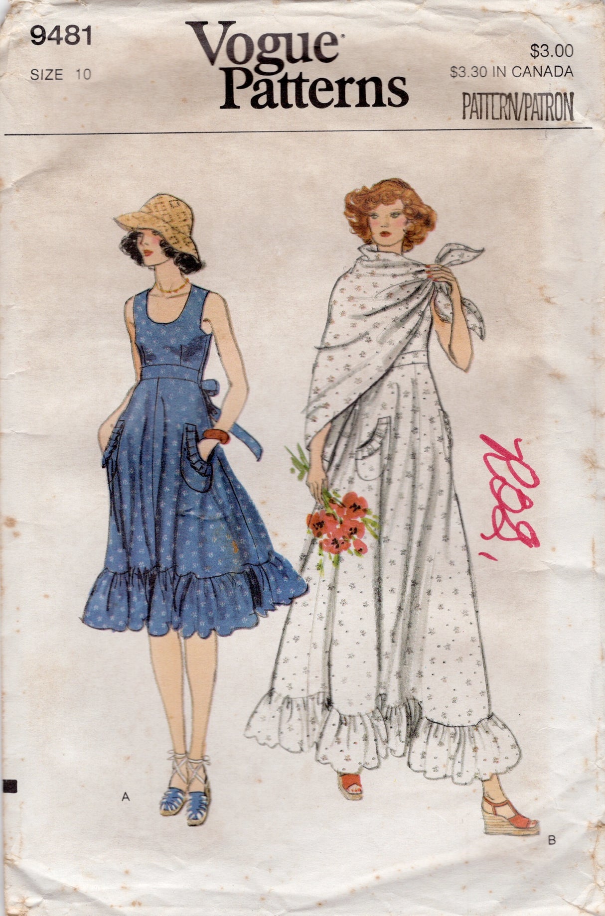 1970's Vogue Midi or Maxi Dress and Shawl Pattern – Bust 32.5” - No. 9481