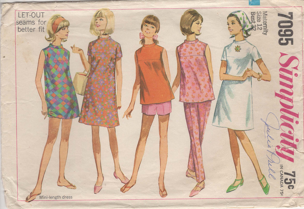 1960's Simplicity Maternity Dress, Top and Pants or Shorts pattern - Bust 32" - No. 7095