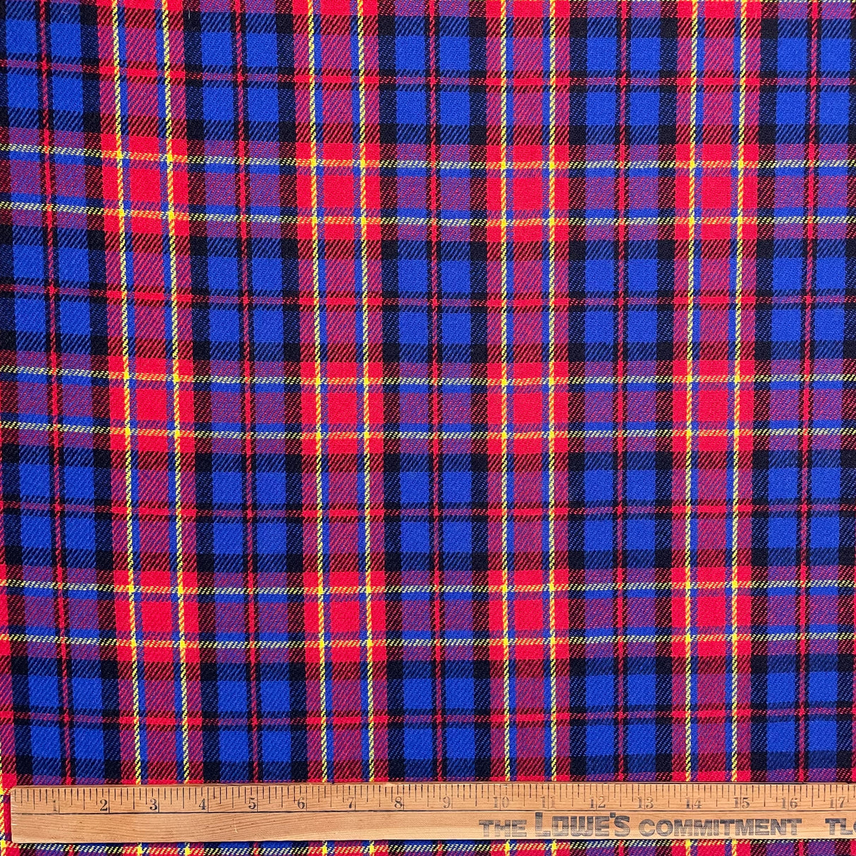 1970's Red and Blue Plaid Acrylic Bonded Backed Fabric- BTY (J6)