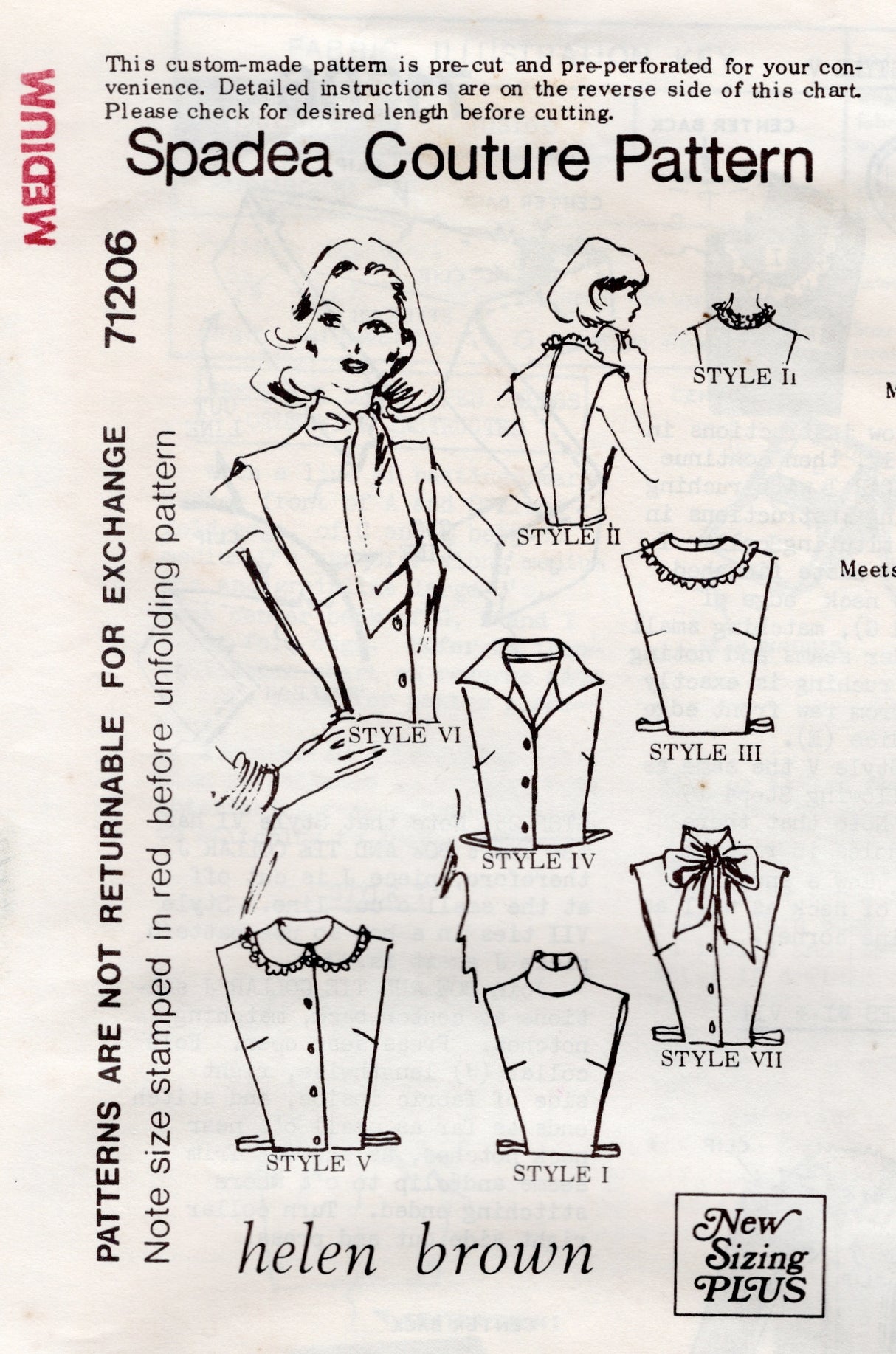 1970’s Spadea Dickey Pattern by Helen Brown - Bust 32.5-34" - No. 71206