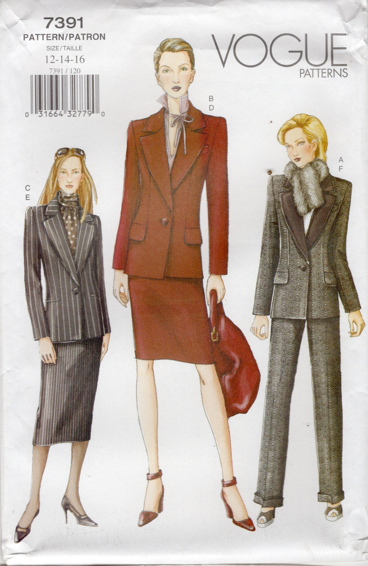 2000's Vogue Two Piece Suit Pattern with Pants or Skirts - Bust 34-38" - No. 7391