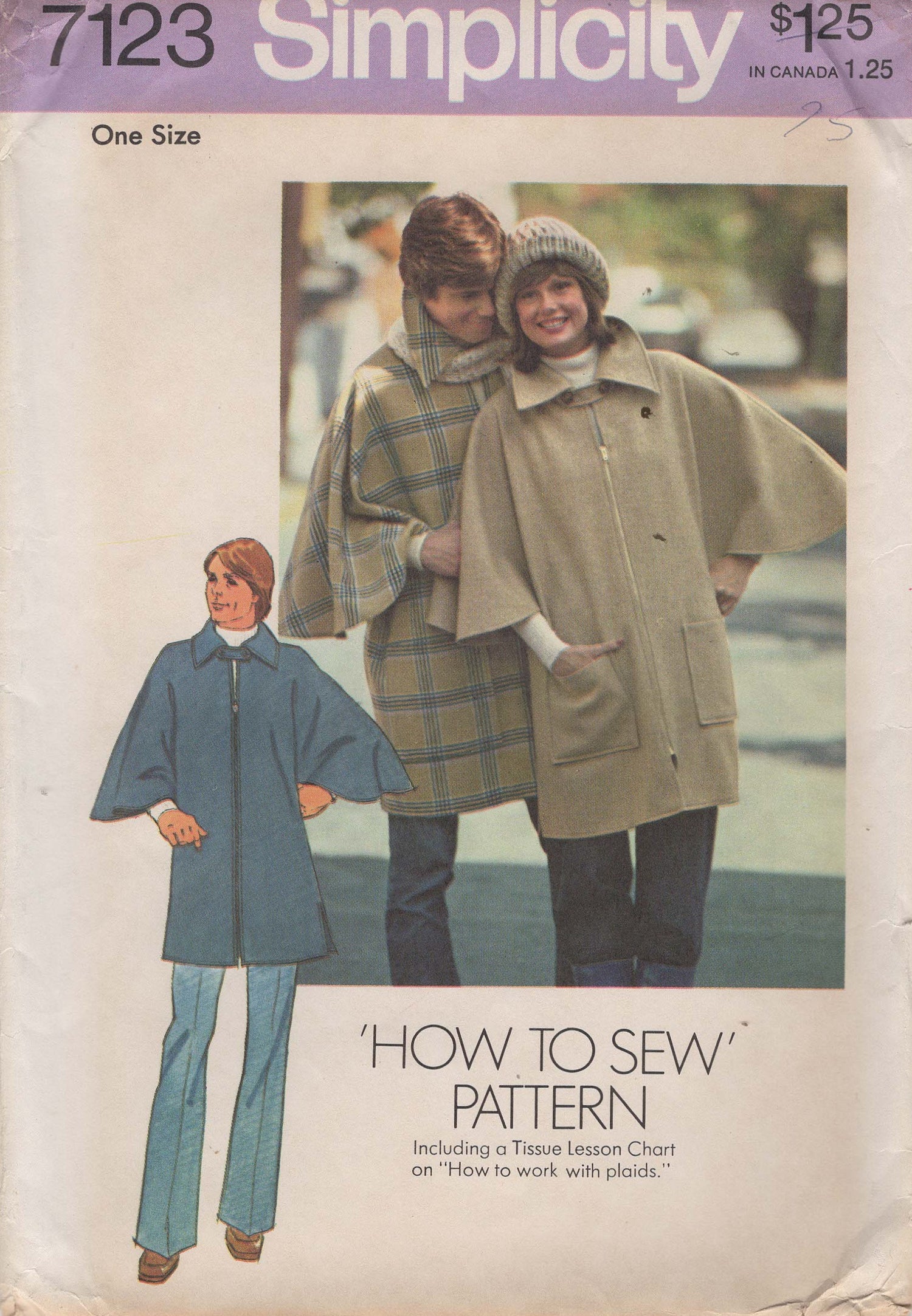 1970's Simplicity Men's Poncho Pattern - One Size - No. 7123