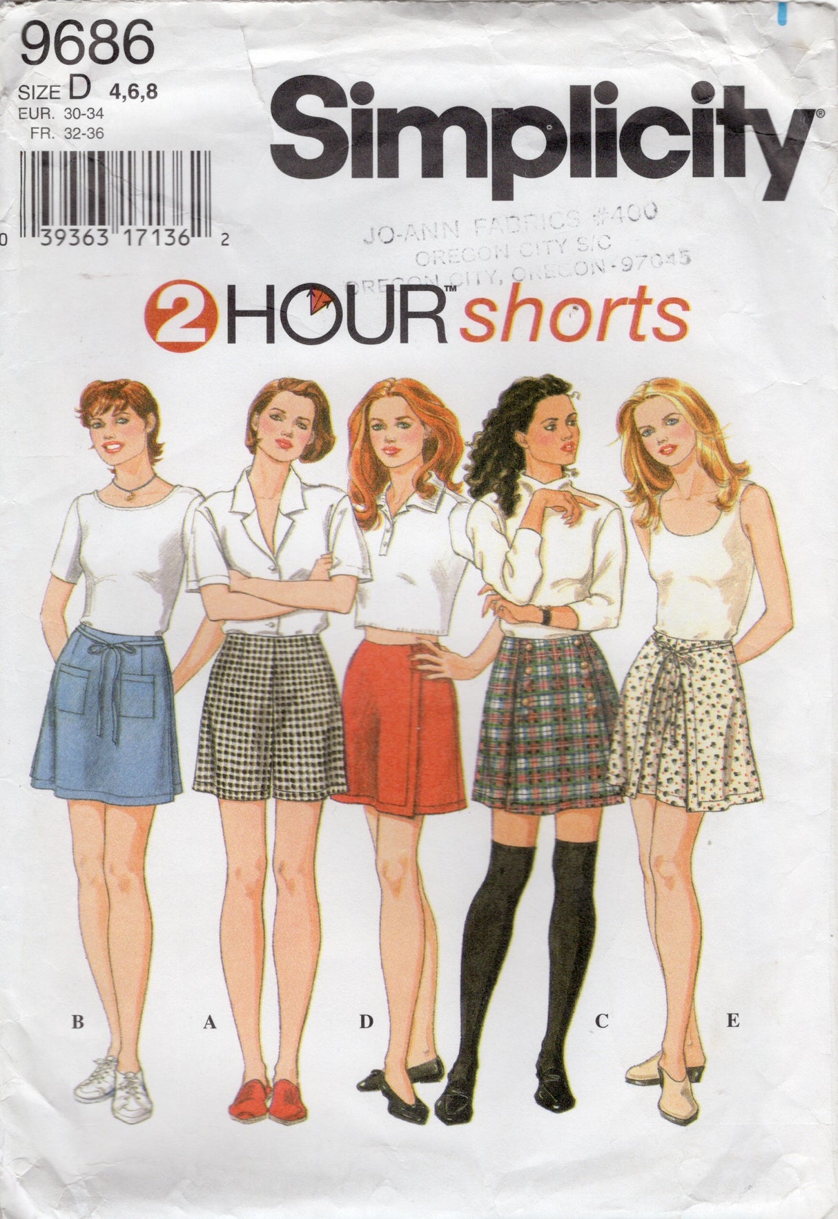 1990's Simplicity Shorts with or without Panels Pattern - Waist 22-24" - No. 9686