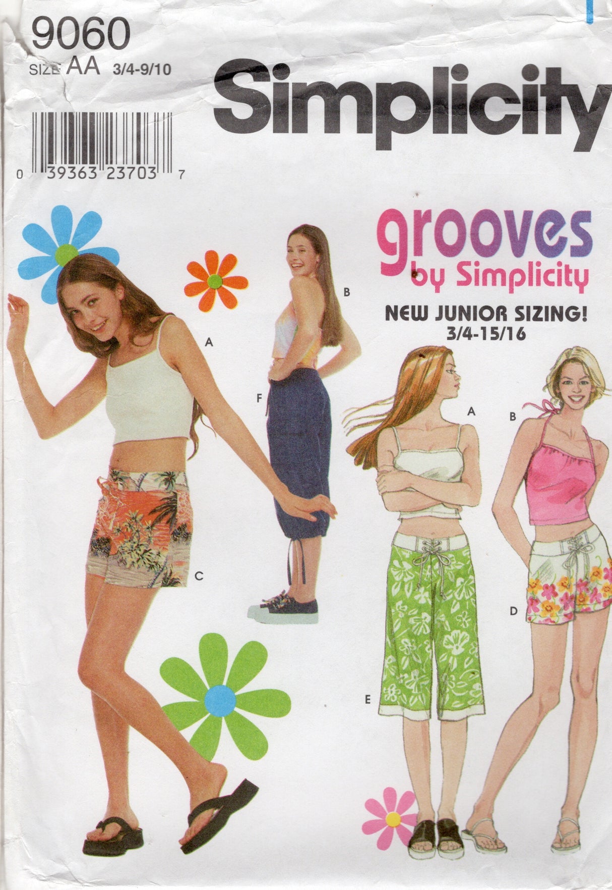 1990's Simplicity GROOVES Tank Top, Shorts or Capri Pants Pattern - Bust 28-32" - No. 9060