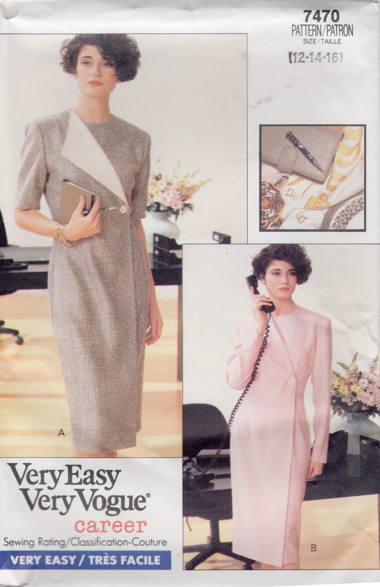 1980's Very Easy Very Vogue Career Tapered Dress Pattern - Bust 34-38" - No. 7470