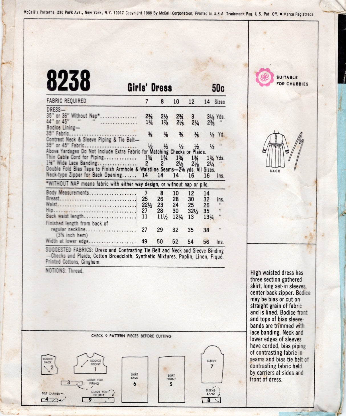 1960's McCall’s Child's Dress by Helen Lee - Chest 28" - No. 8238