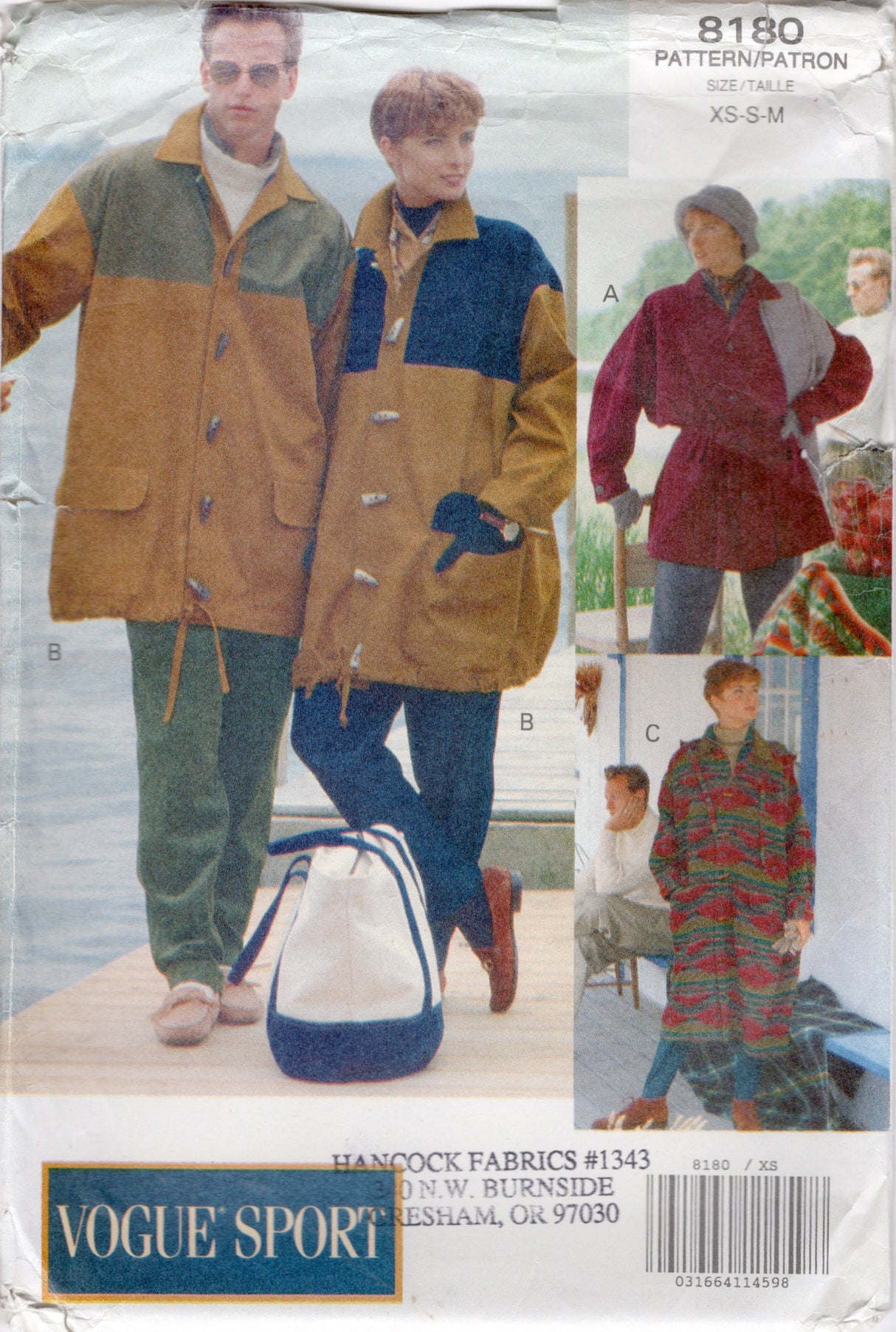 1990's Vogue Unisex Jacket and Coat Pattern - Bust 30-40" - No. 8180