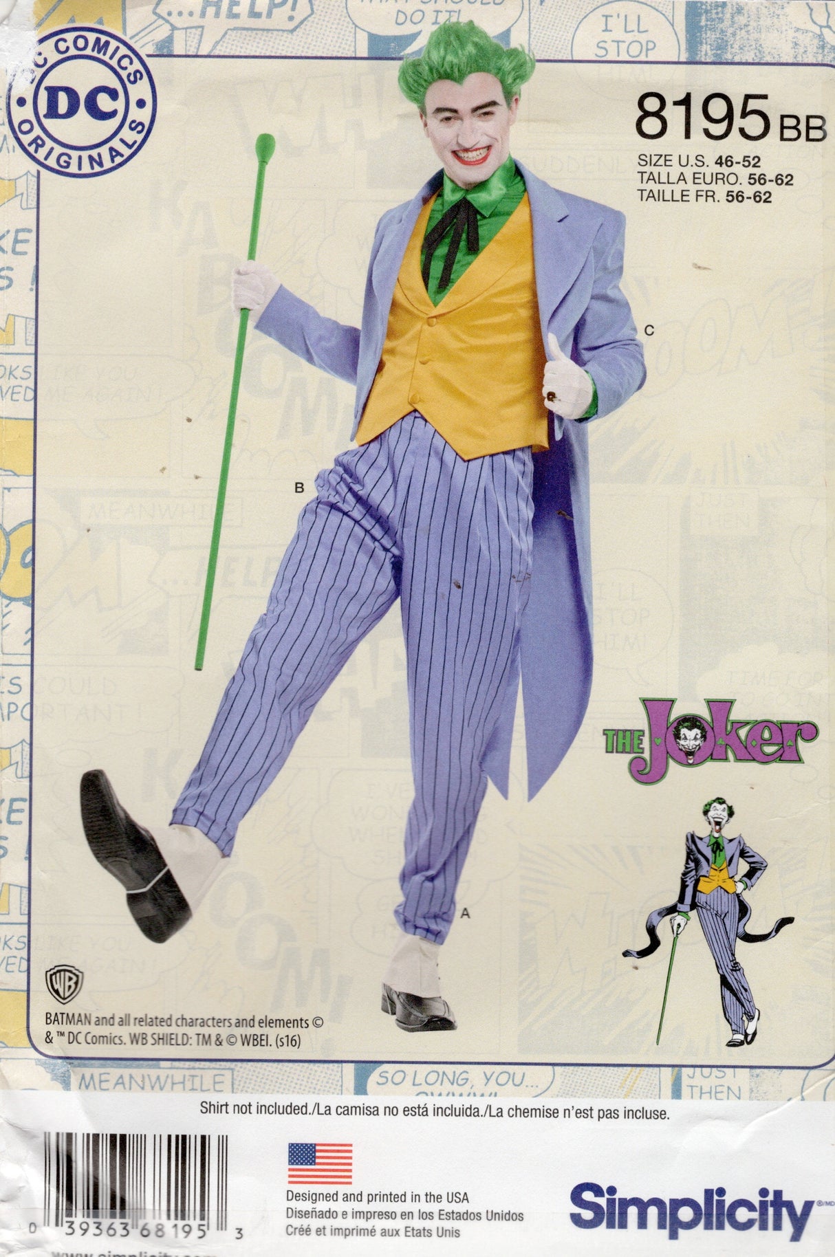 2010's Simplicity Joker Costume - Chest 46 - 52" - No. 8195