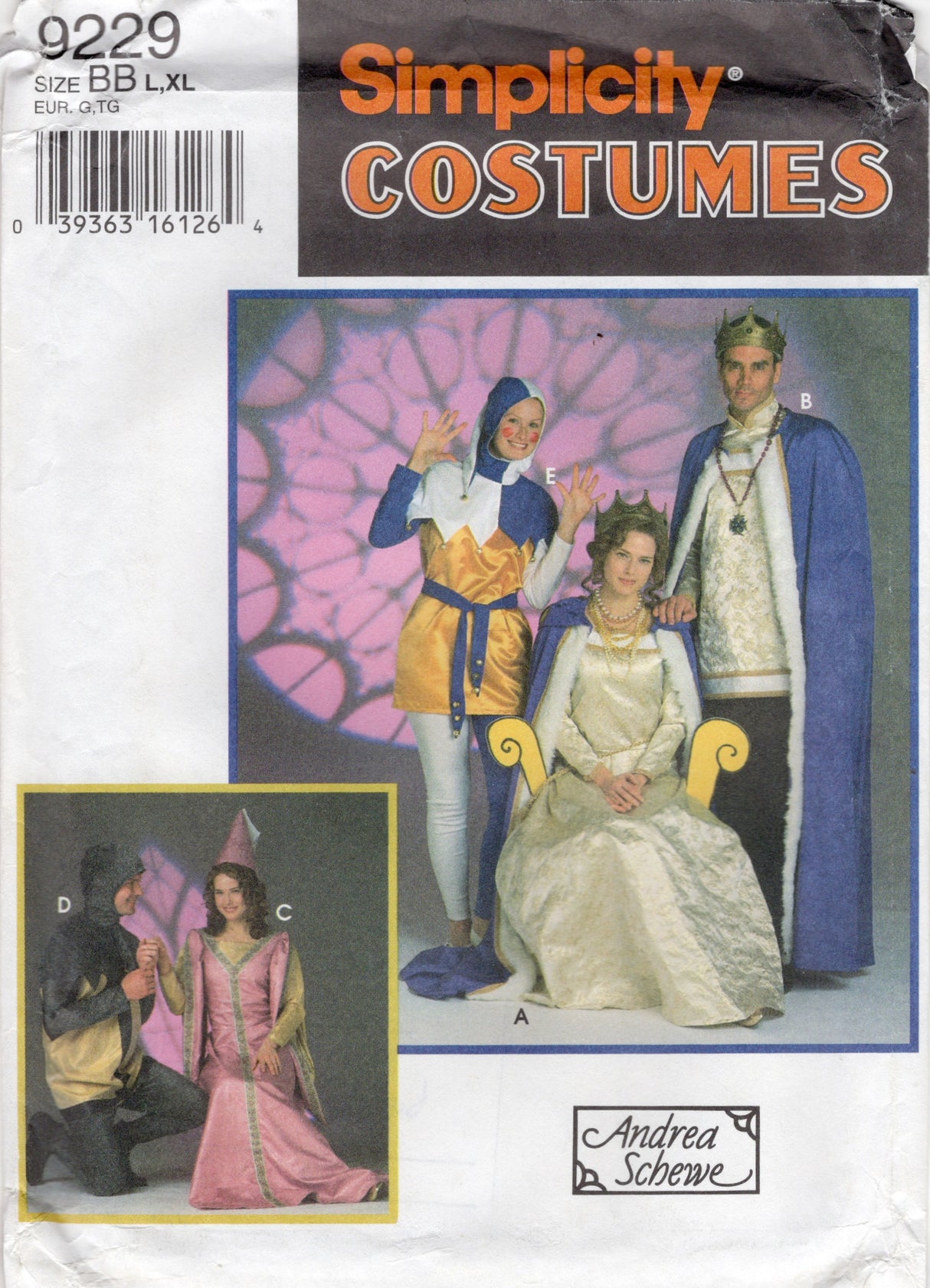 1990's Simplicity King, Queen, Jester and Princess Costumes – Chest/Bust 42-48” - No. 9229