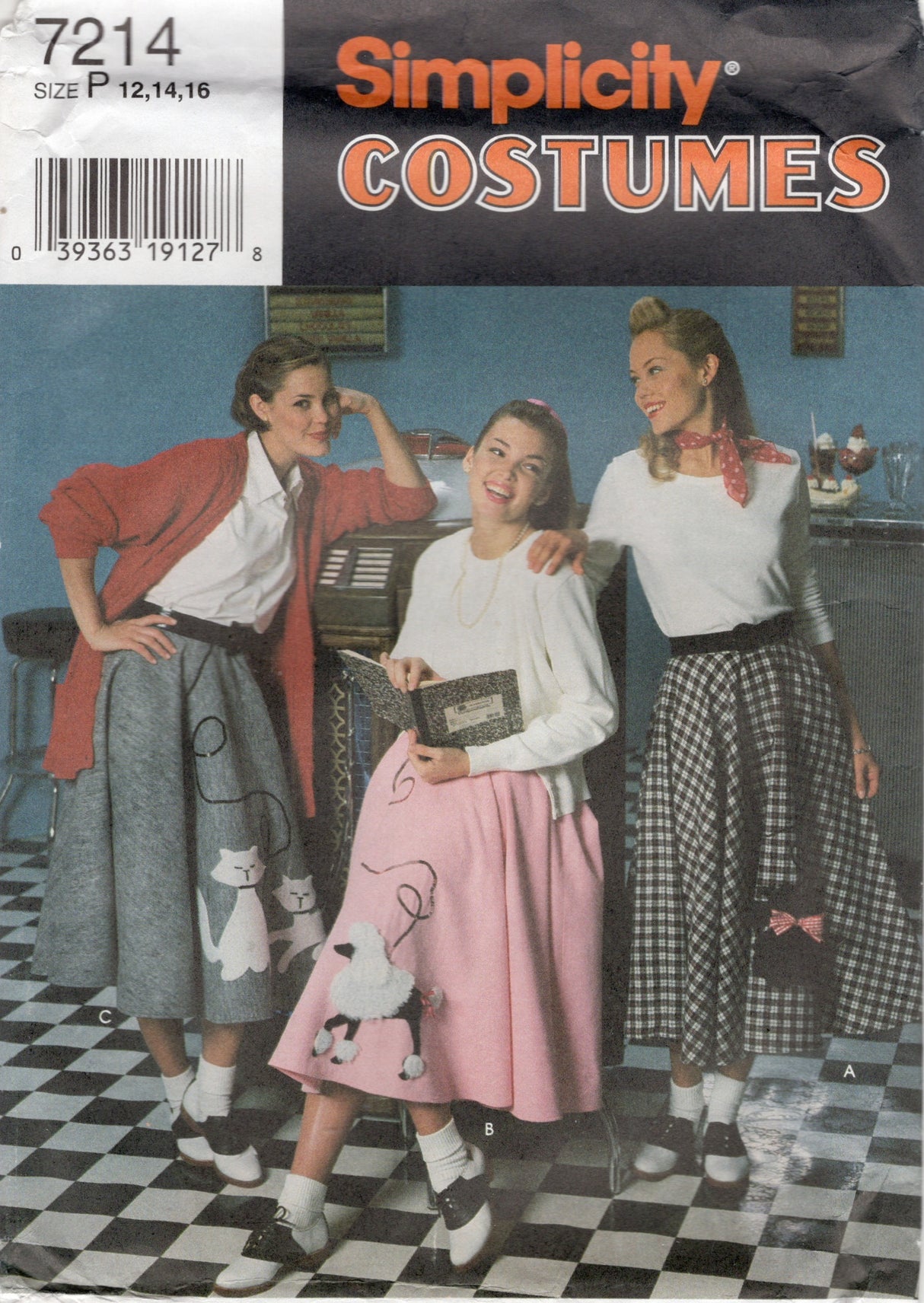1990's Simplicity 1950's style Poodle Skirt Costume Pattern – Waist 26.5-30” - No. 7214