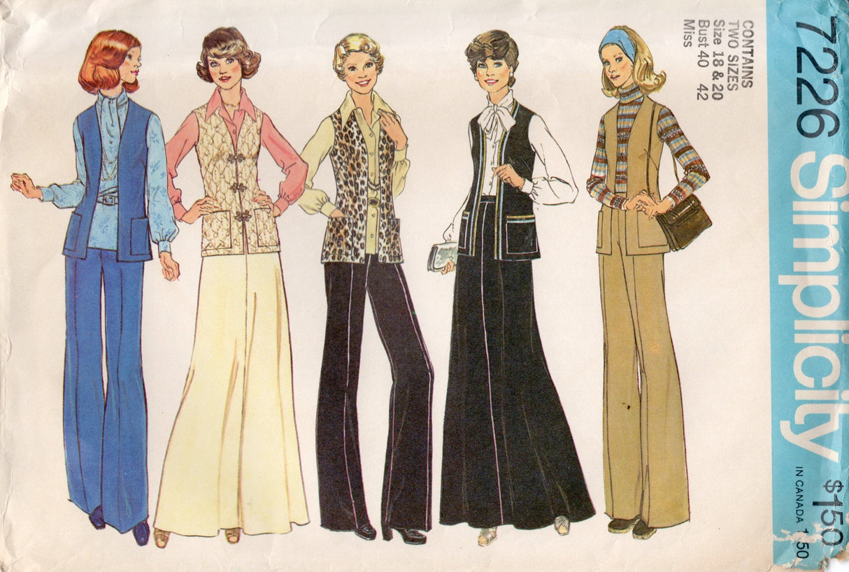 1970's Simplicity Vest, Maxi Skirt and High Waisted Pants Pattern - Bust 40-42" - No. 7226