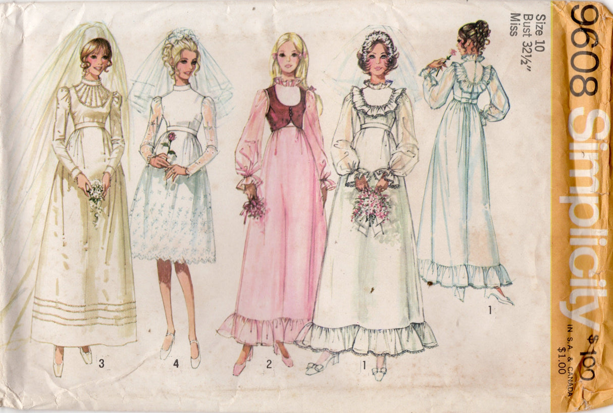 1970's Simplicity Wedding or Bridesmaid Dress and Bolero Pattern – Bust 32.5” - No. 9608