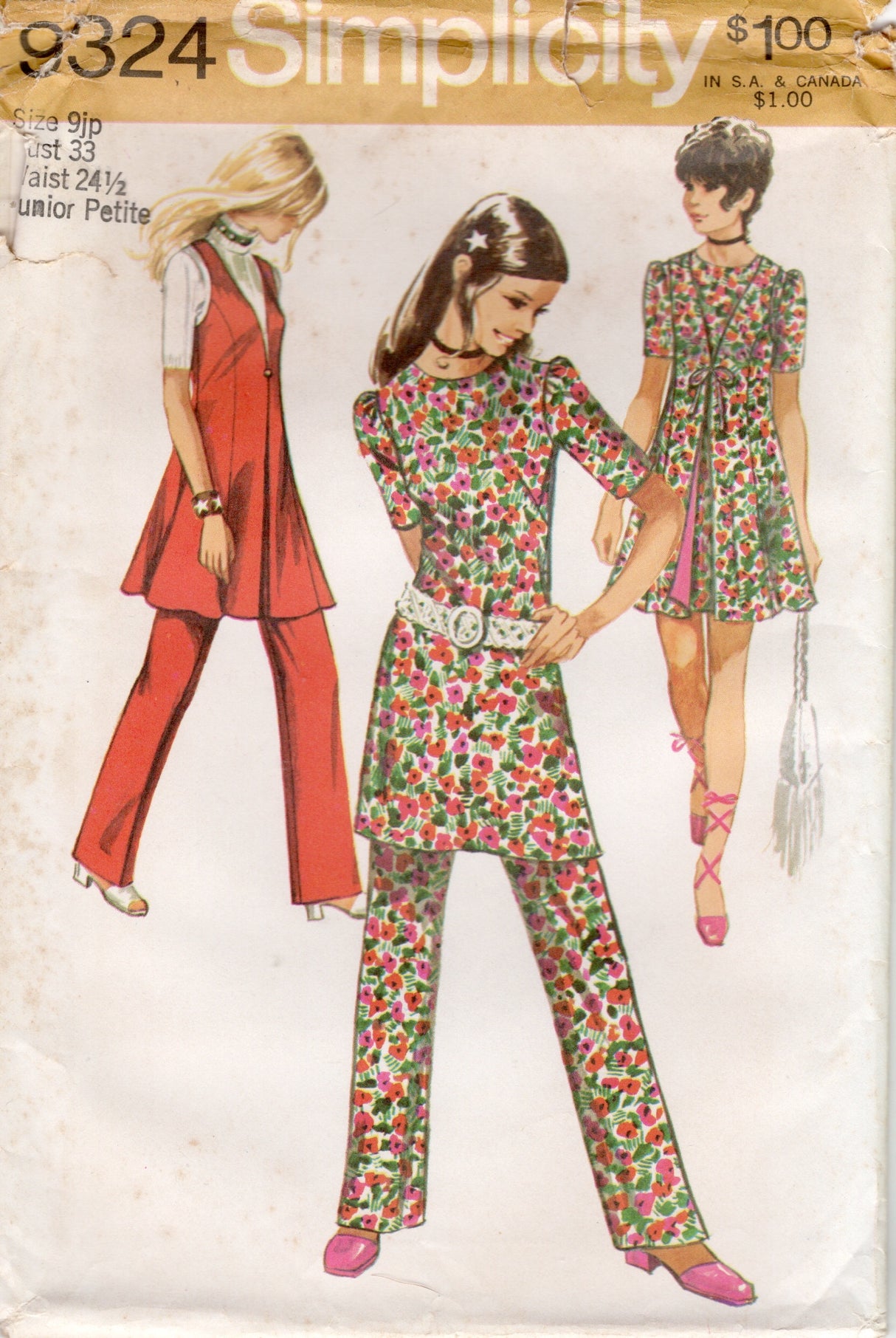1970's Simplicity Mini Dress, Vest and Pants Pattern – Bust 33” - No. 9324