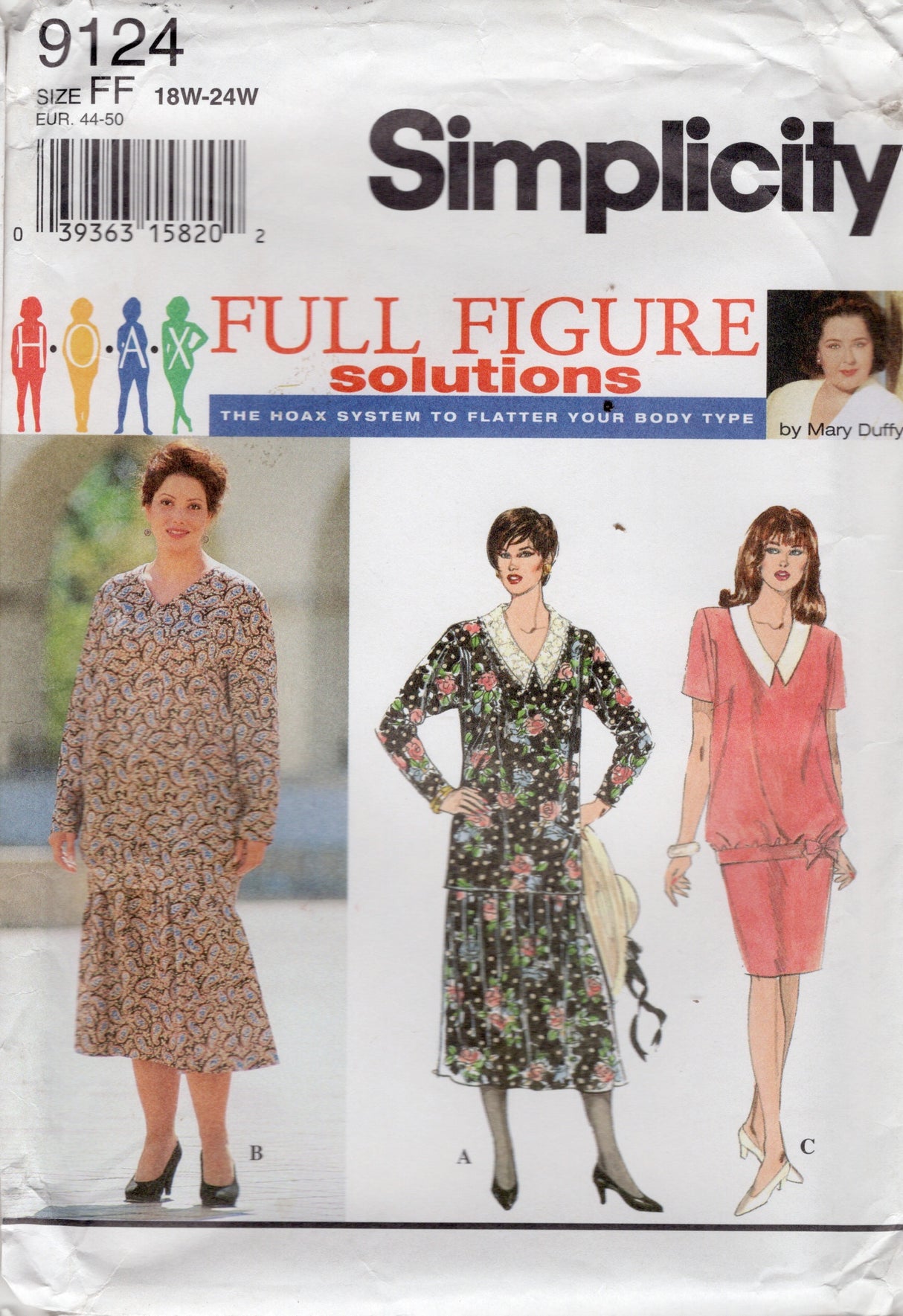 1990's Simplicity Two Piece Dress with Pullover Top and Slim or Straight line Skirt Pattern - Bust 40-46" - No. 9124