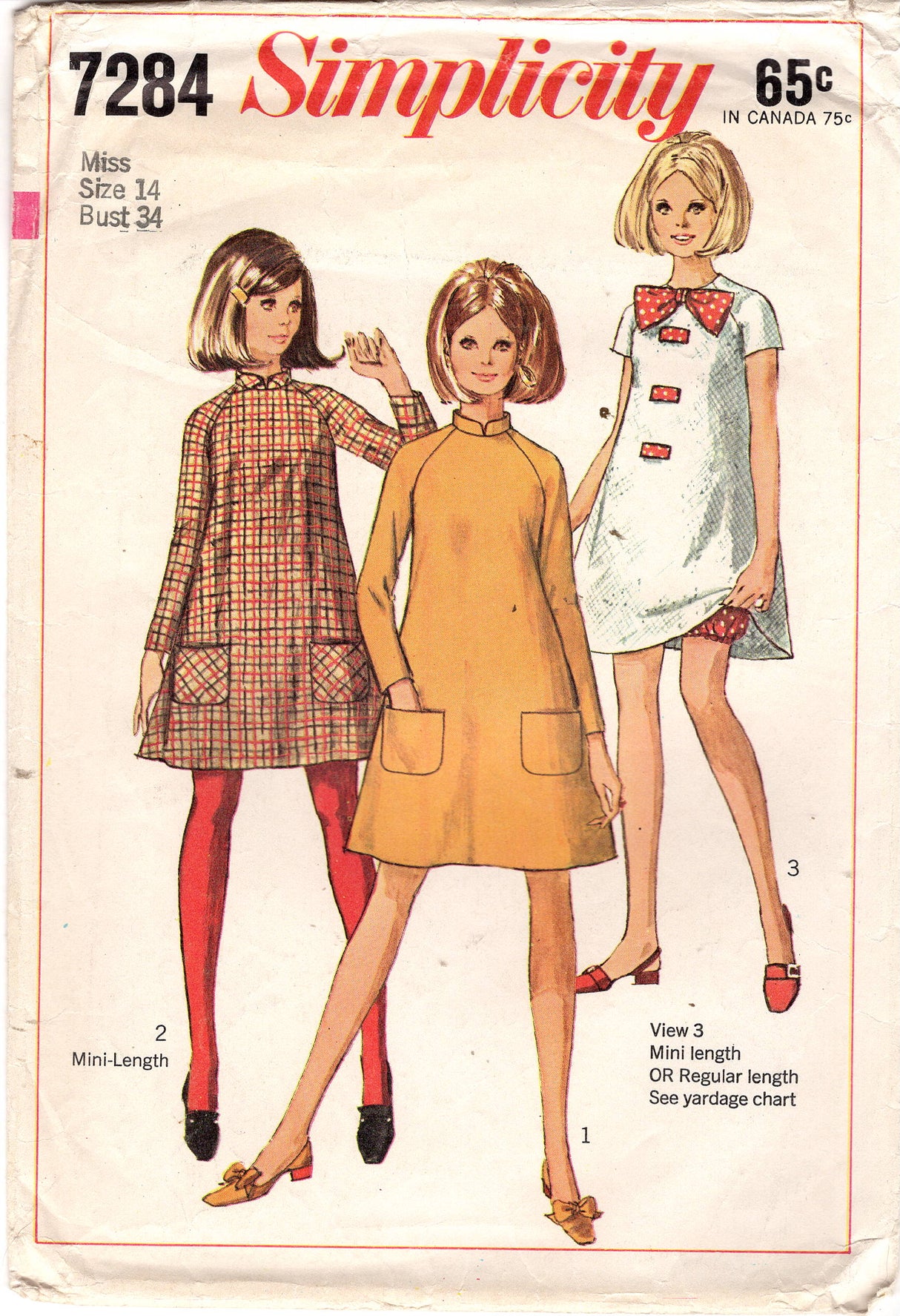 1960's Simplicity Tent Dress with Stand collar and Bloomers Pattern - Bust 34" - No. 7284