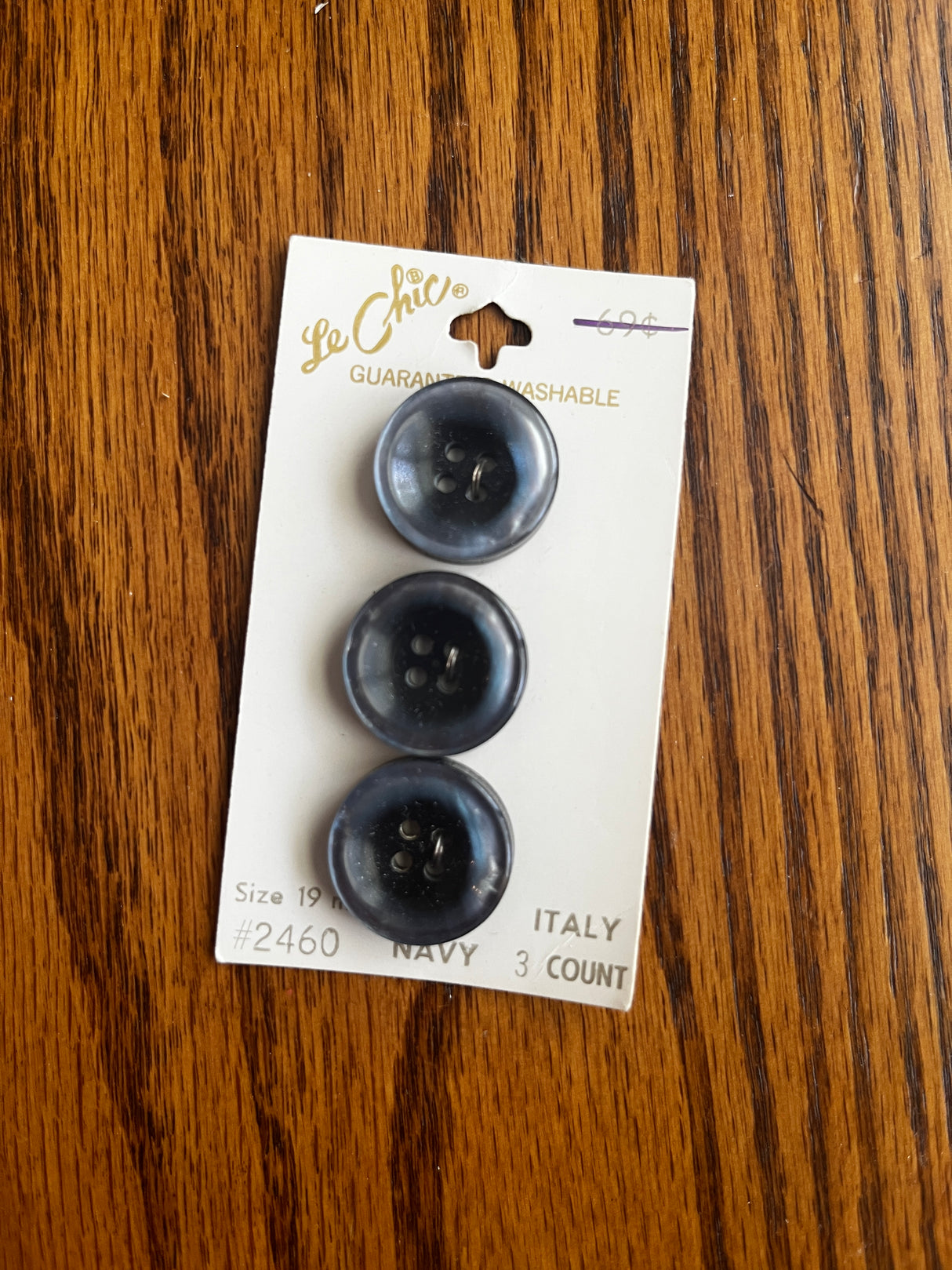 1970’s Le Chic Navy Blue Marbled Plastic Buttons - 3/4” - set of 3 - on card