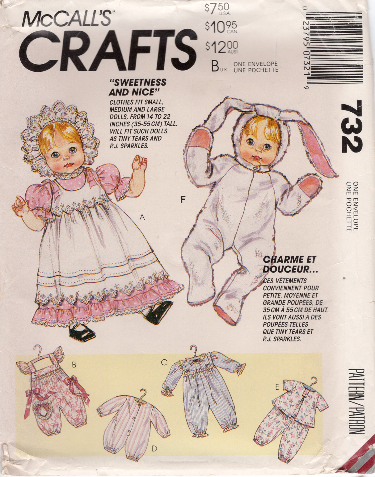 1990's McCall's Baby Doll Clothes "Sweet and Nice" - 14-22" doll - No. 732