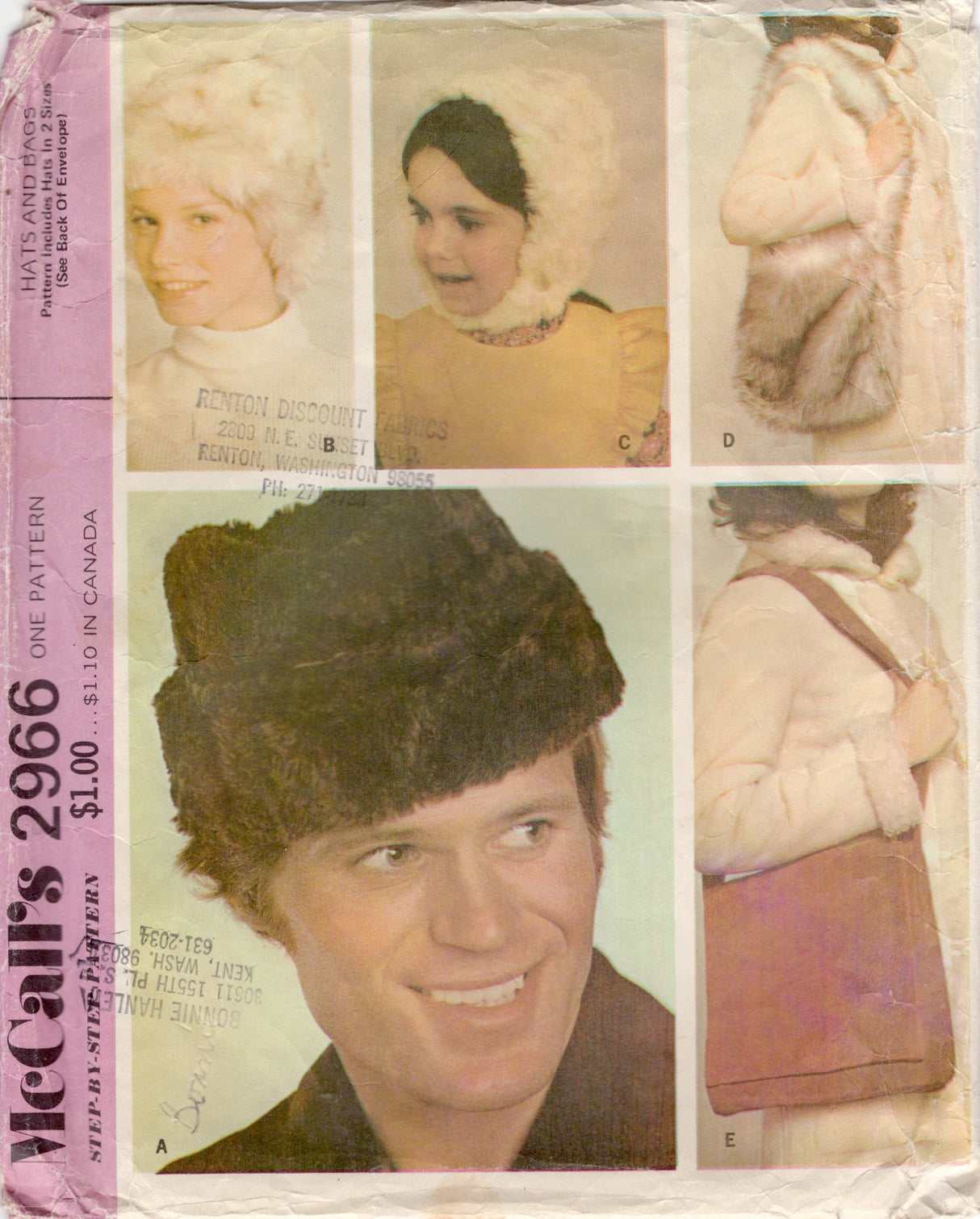1970's McCall's Hats and Bags Patterns designed for fur - One size" - No. 2966