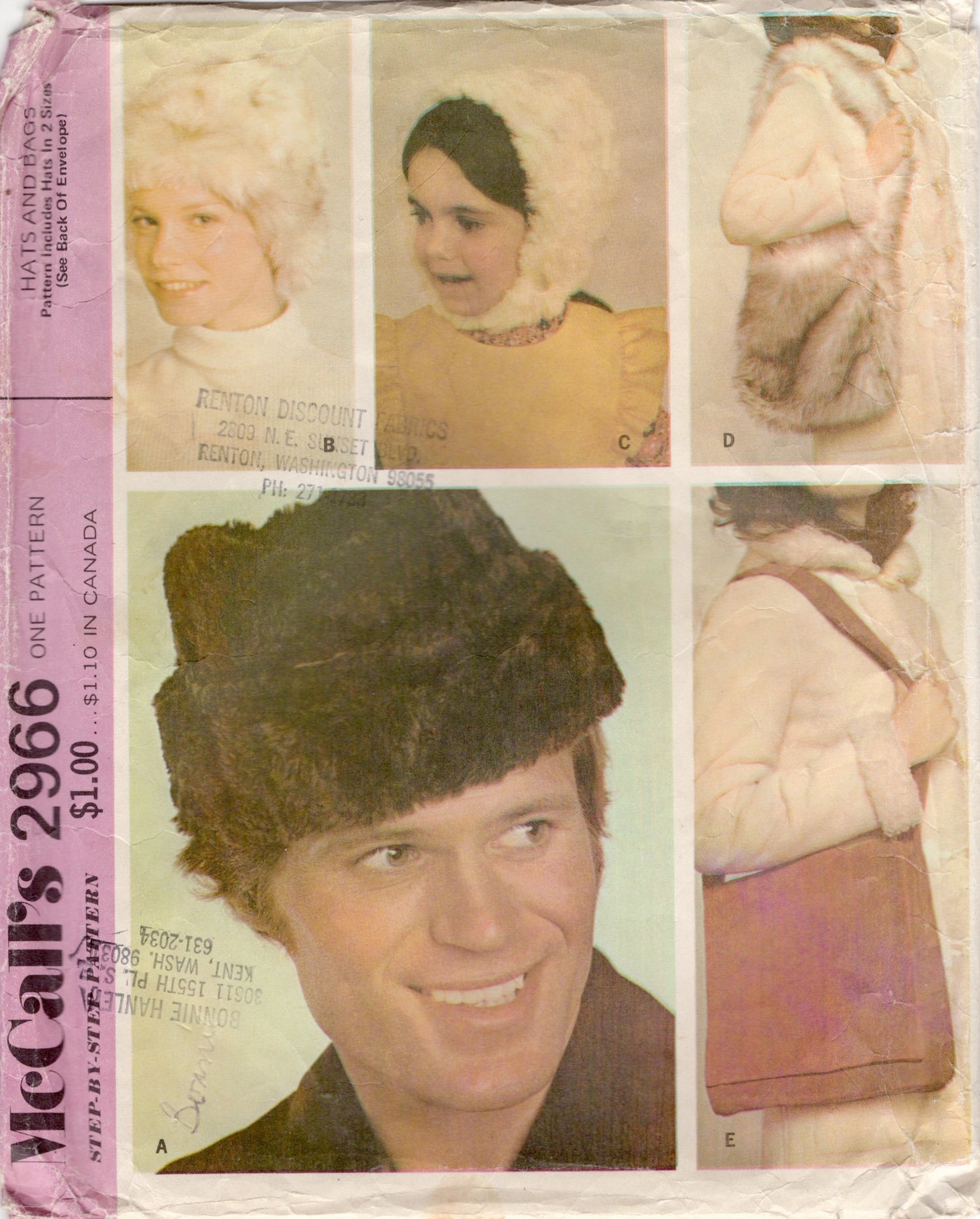1970's McCall's Hats and Bags Patterns designed for fur - One size" - No. 2966