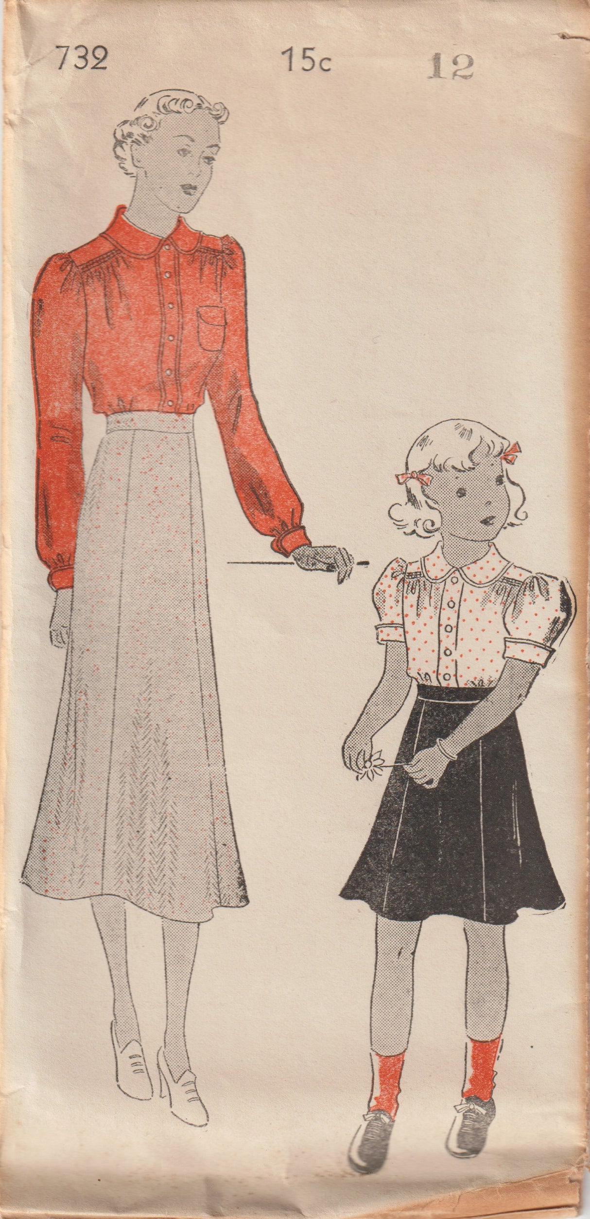 1930's New York Blouse & Skirt Pattern - Chest 30" & 34" - No. 732