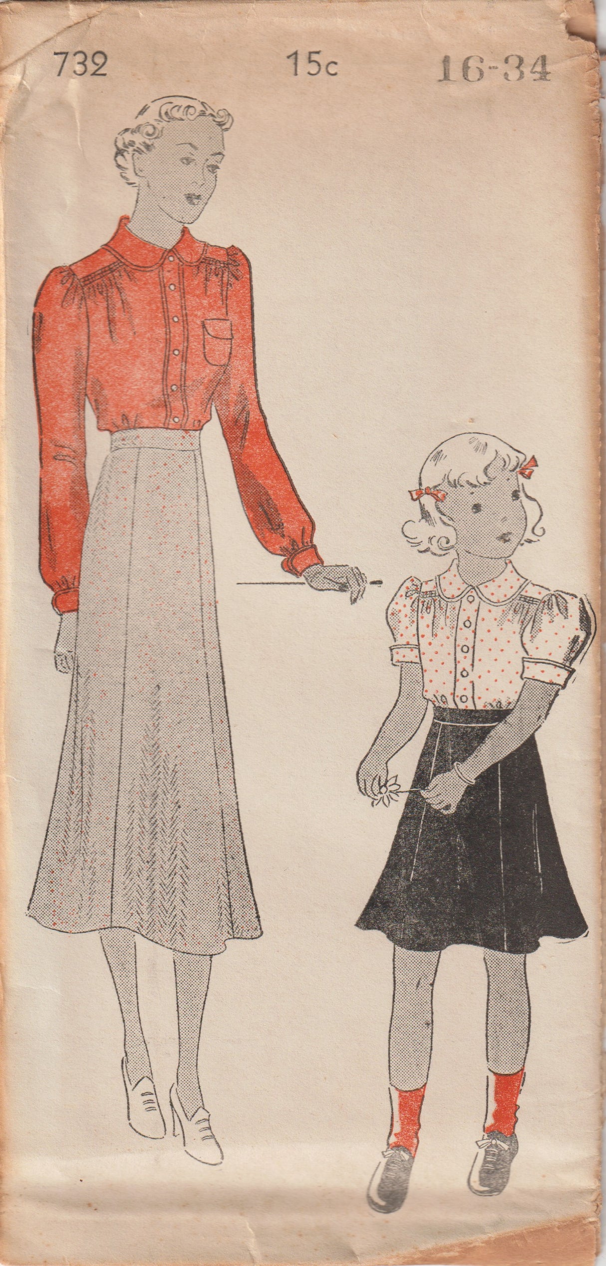 1930's New York Blouse & Skirt Pattern - Chest 30" & 34" - No. 732