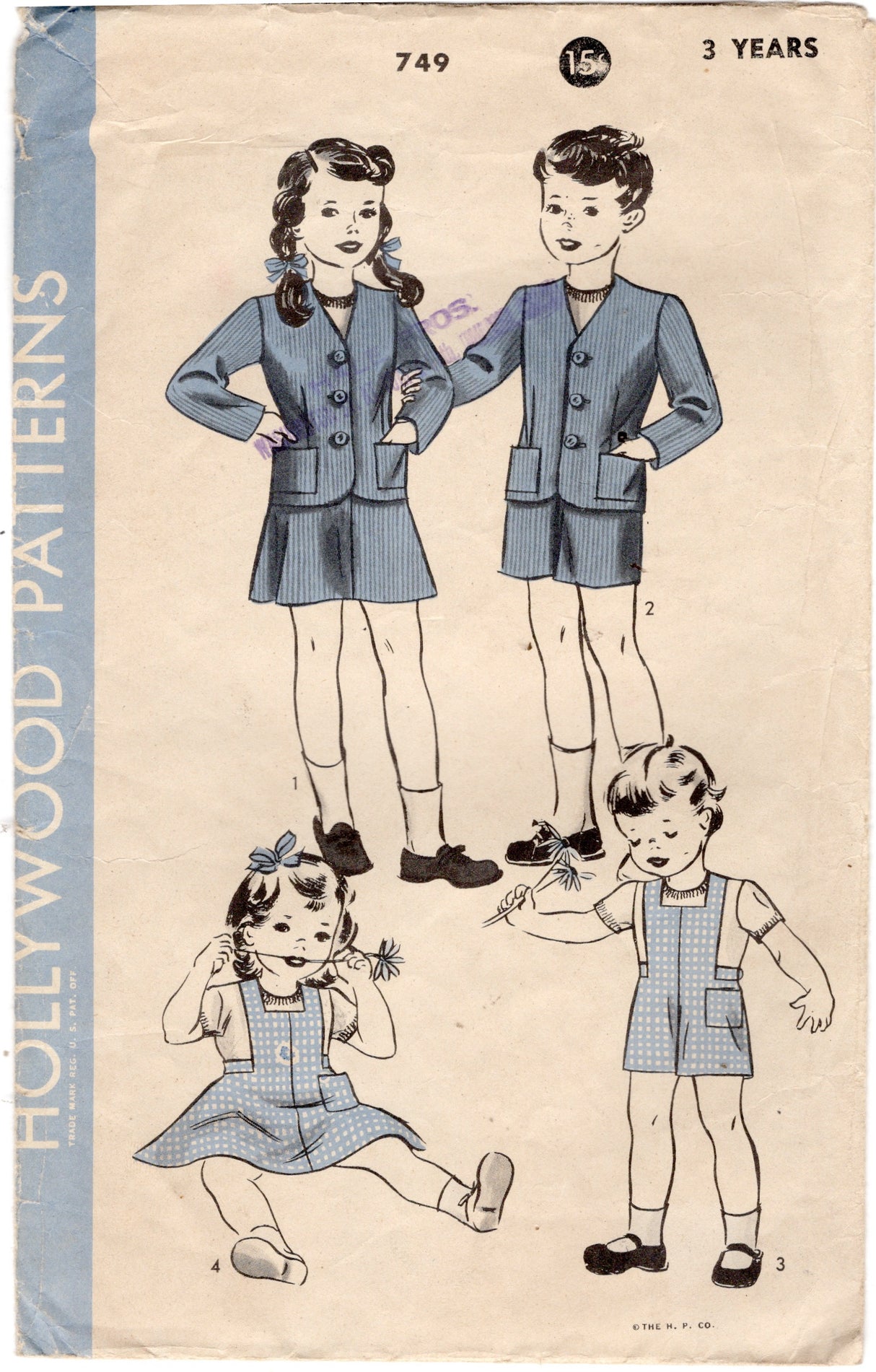 1940's Hollywood Child's Romper and Jacket pattern - Chest 22" - No. 749