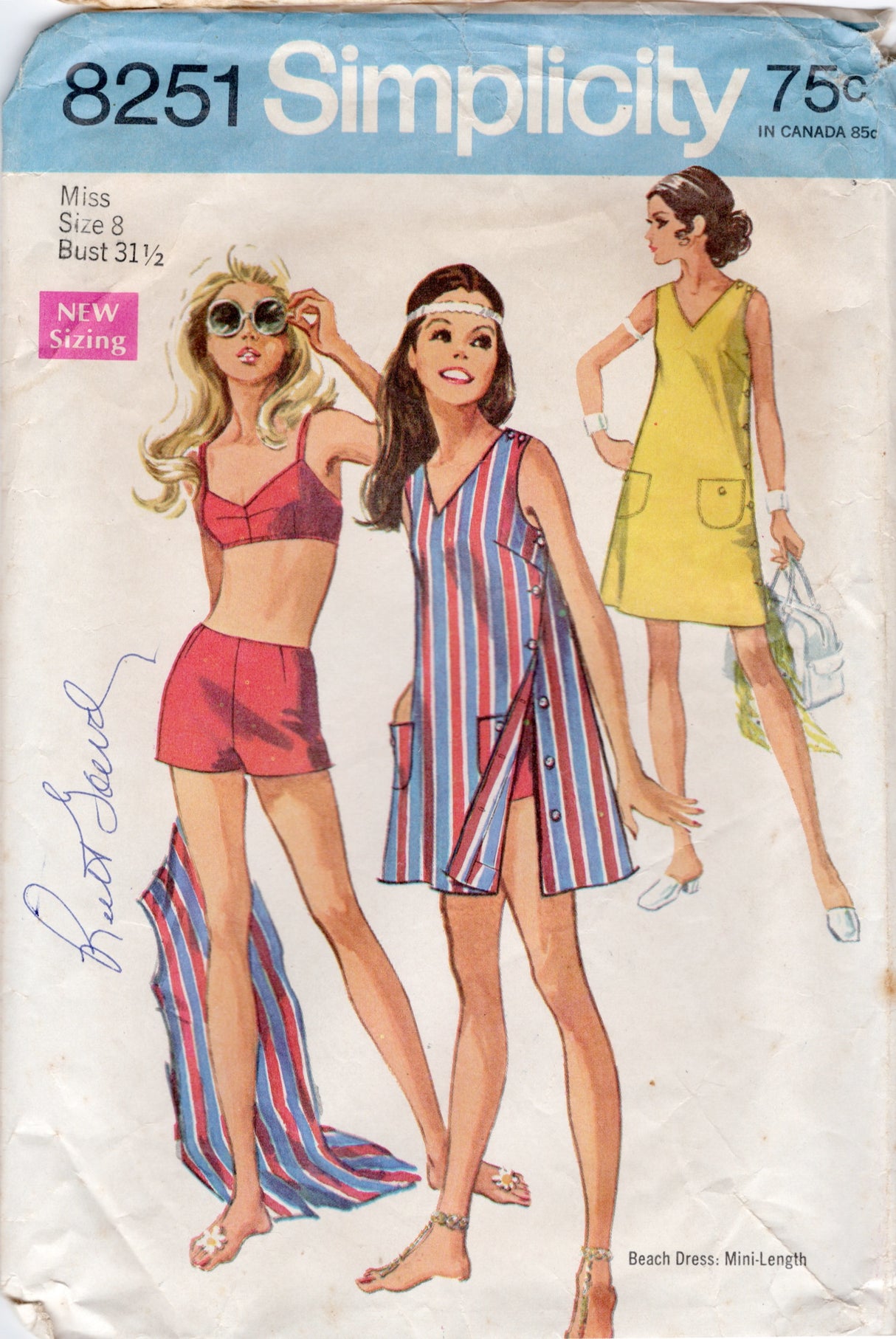 1960's Simplicity Beach Dress, Bra and Shorts Pattern - Bust 31.5" - No. 8251
