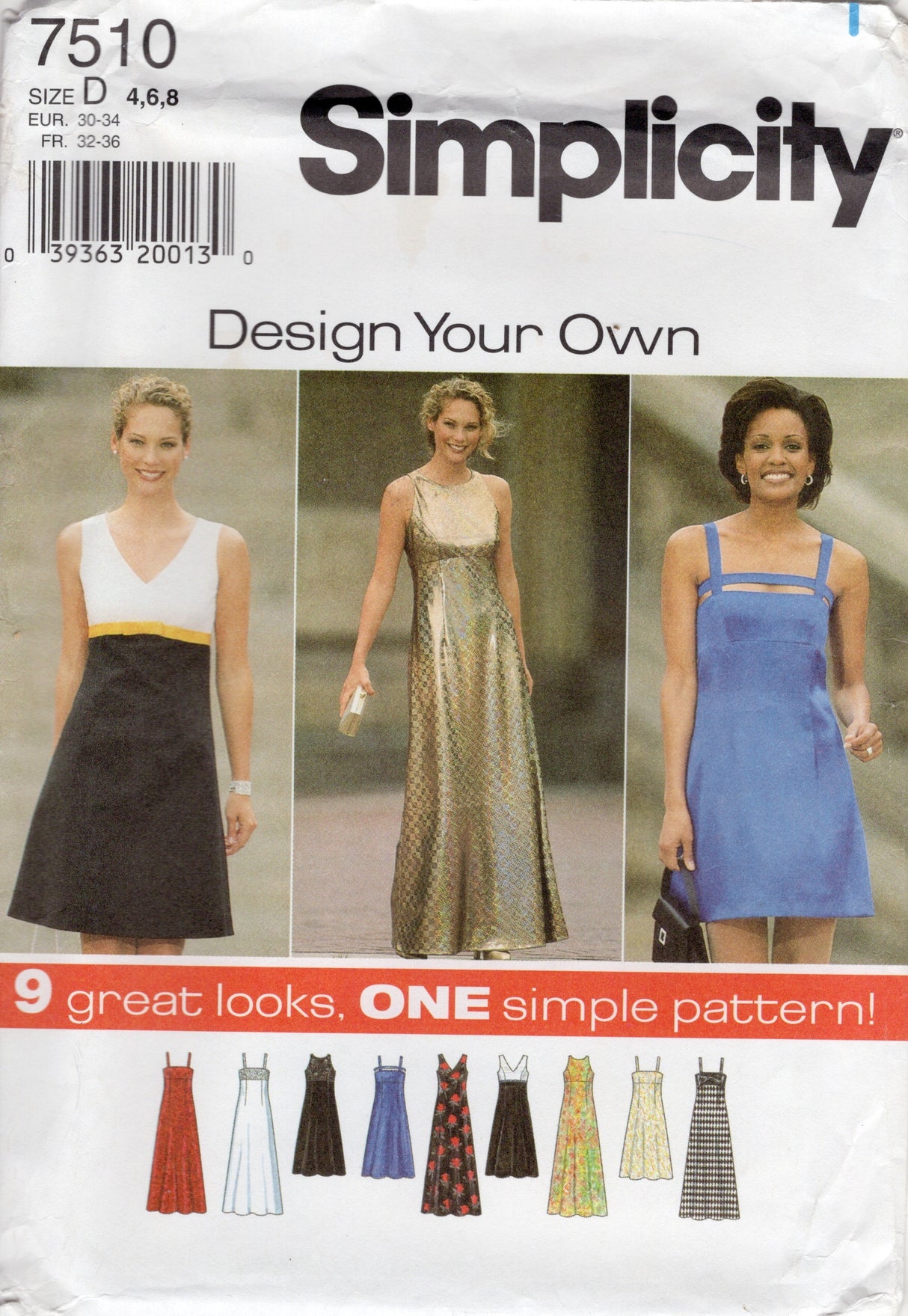 1990's Simplicity Empire Waist Dress Pattern in 9 styles - Bust 29.5-31.5" - No. 7510