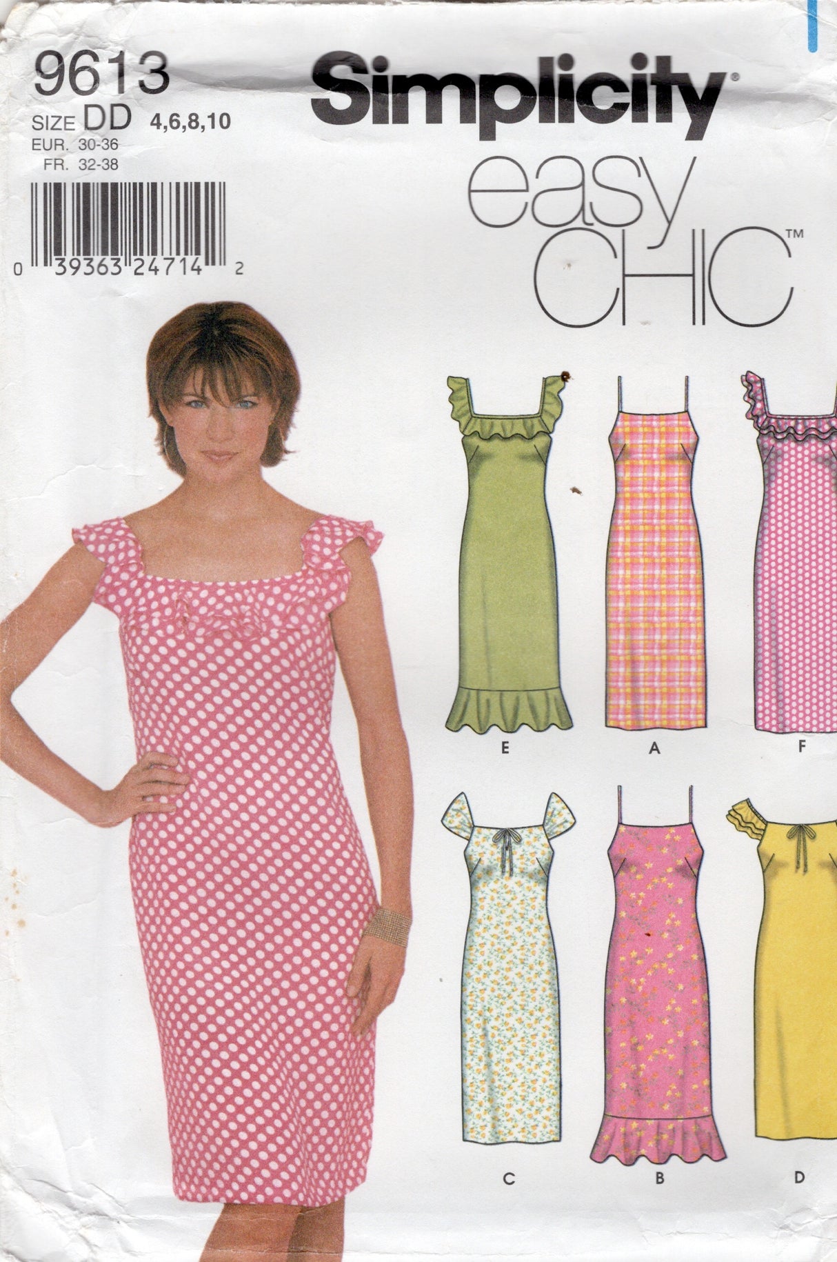 2000's Simplicity One Piece Dress Pattern in 6 styles - Bust 29.5-32.5" - No. 9613