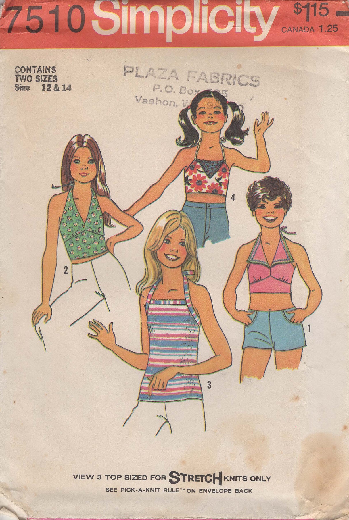 1970's Simplicity Child's Halter Top Pattern - Bust 30-32" - No. 7510