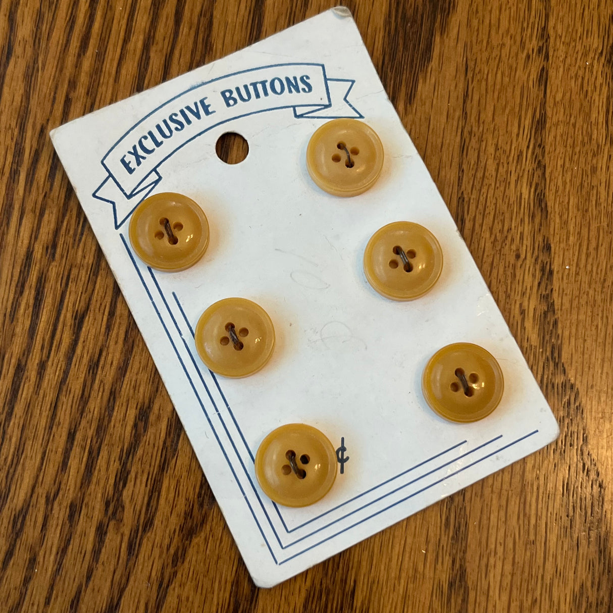 1970’s Exclusive Plastic Buttons - Yellow - Set of 6 - 5/8" - on card