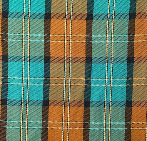 1970's Brown and Teal Plaid Fabric