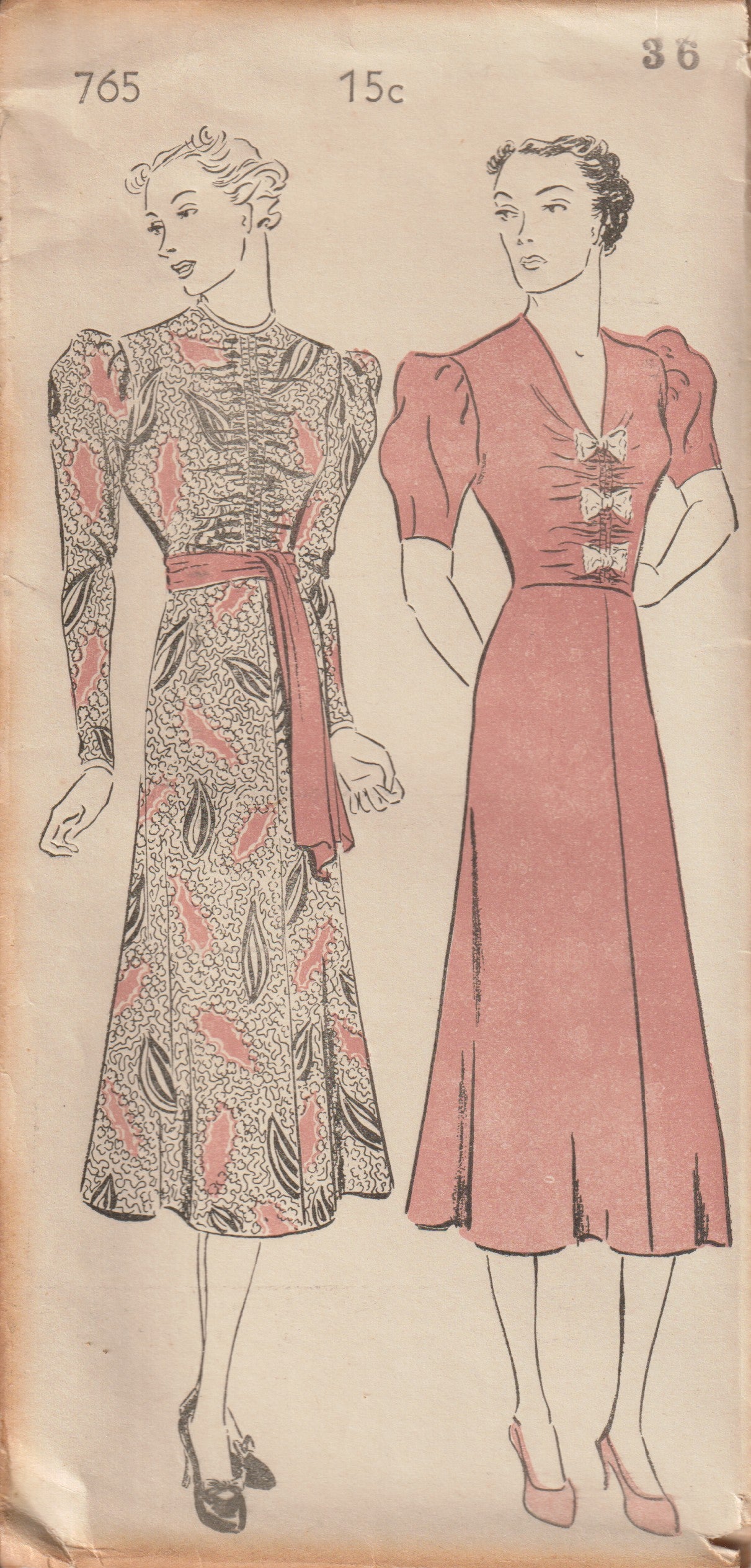 1930's New York Ruched Front Bodice Dress Pattern - Bust 36" - No. 765