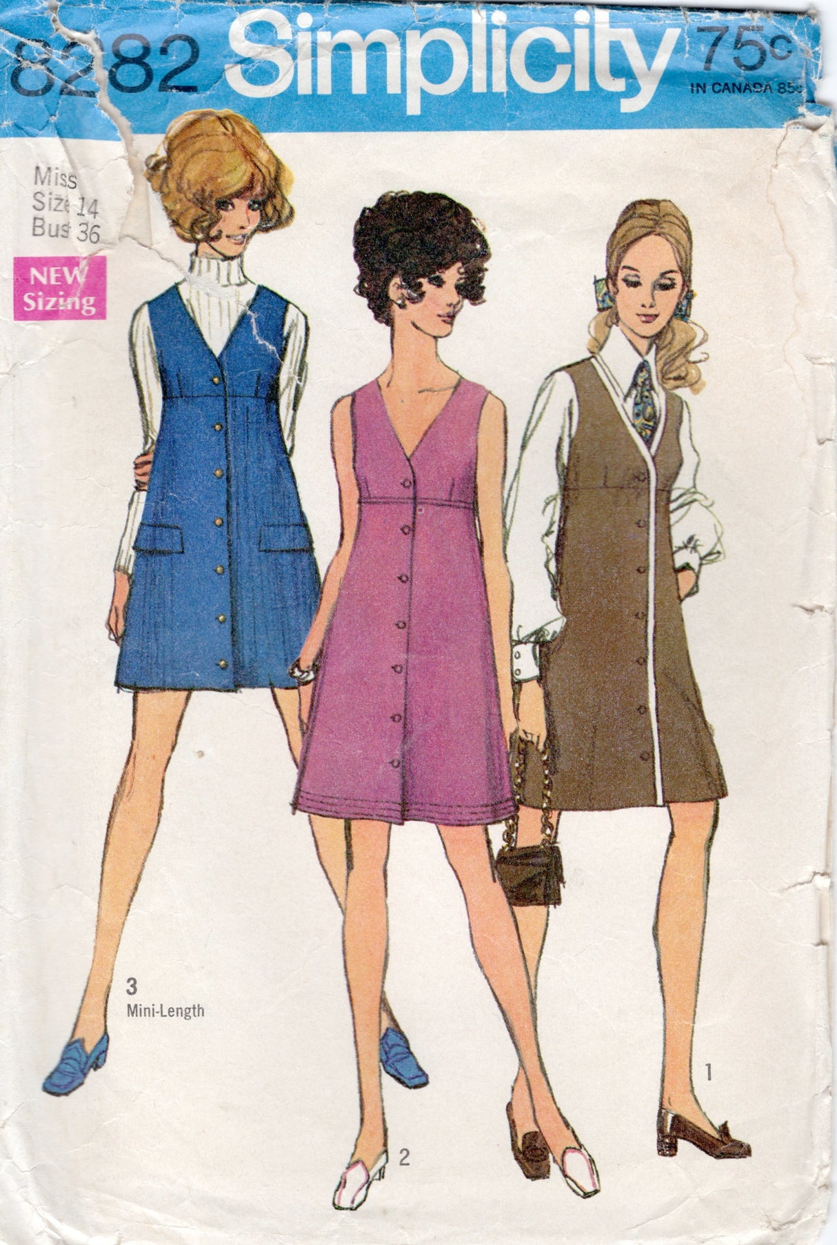 1960's Simplicity Empire Waist Button Up Jumper Dress Pattern - Bust 36" - No. 8282