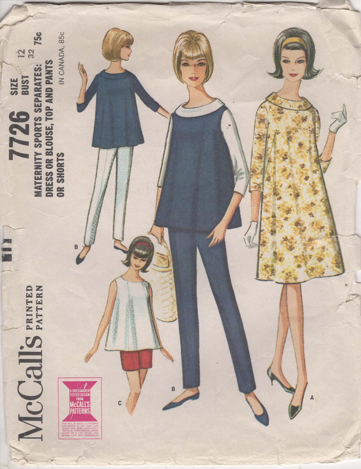 1960's McCall's Maternity Sports Separates; Dress, Top, Pants or Shorts - Bust 32" - No. 7726