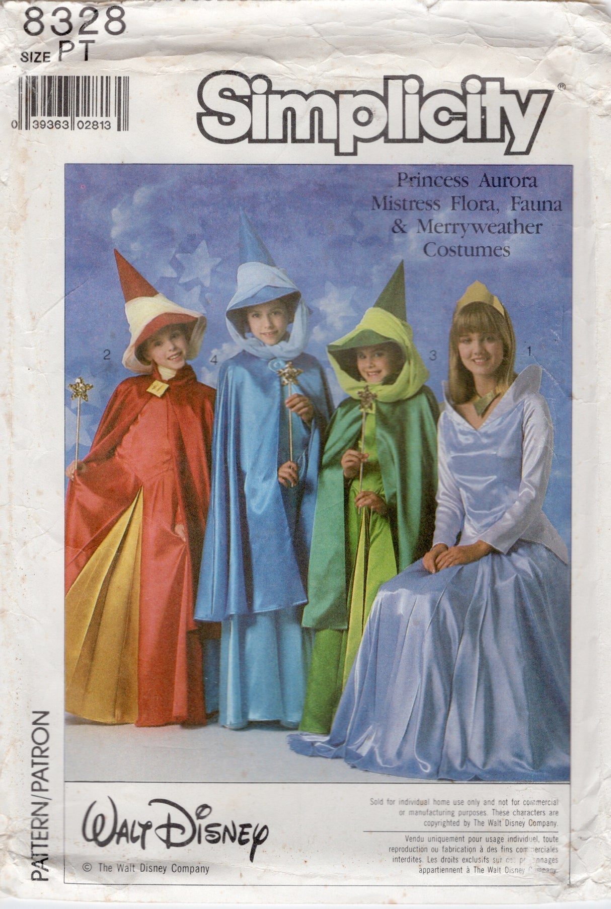 1980's Simplicity Disney’s Aurora, Mistress Flora, Fauna & Merryweather Costumes Pattern - Bust 30.5-34" - No. 8328