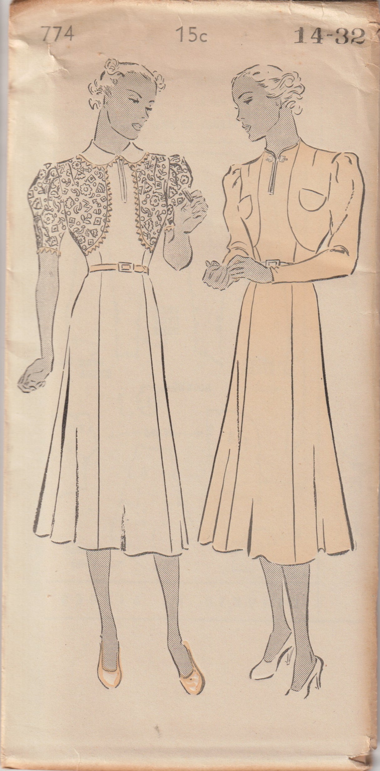 1930's New York Bodice Yoke Dress Pattern - Bust 32" - No. 774