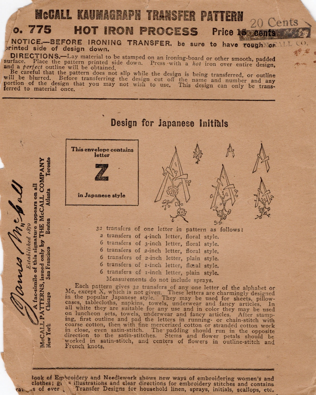 1910's McCall Transfer - Letter Z - No. 775